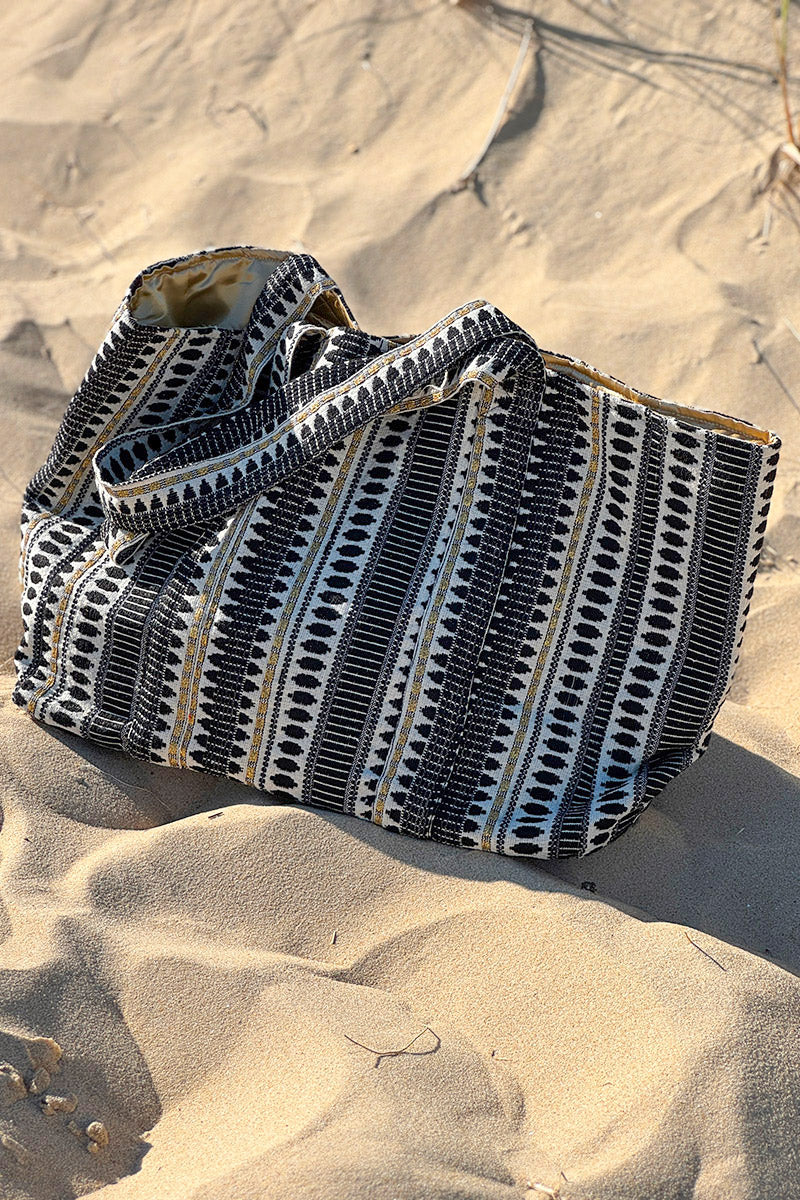 Black Stripe Tapestry Tote