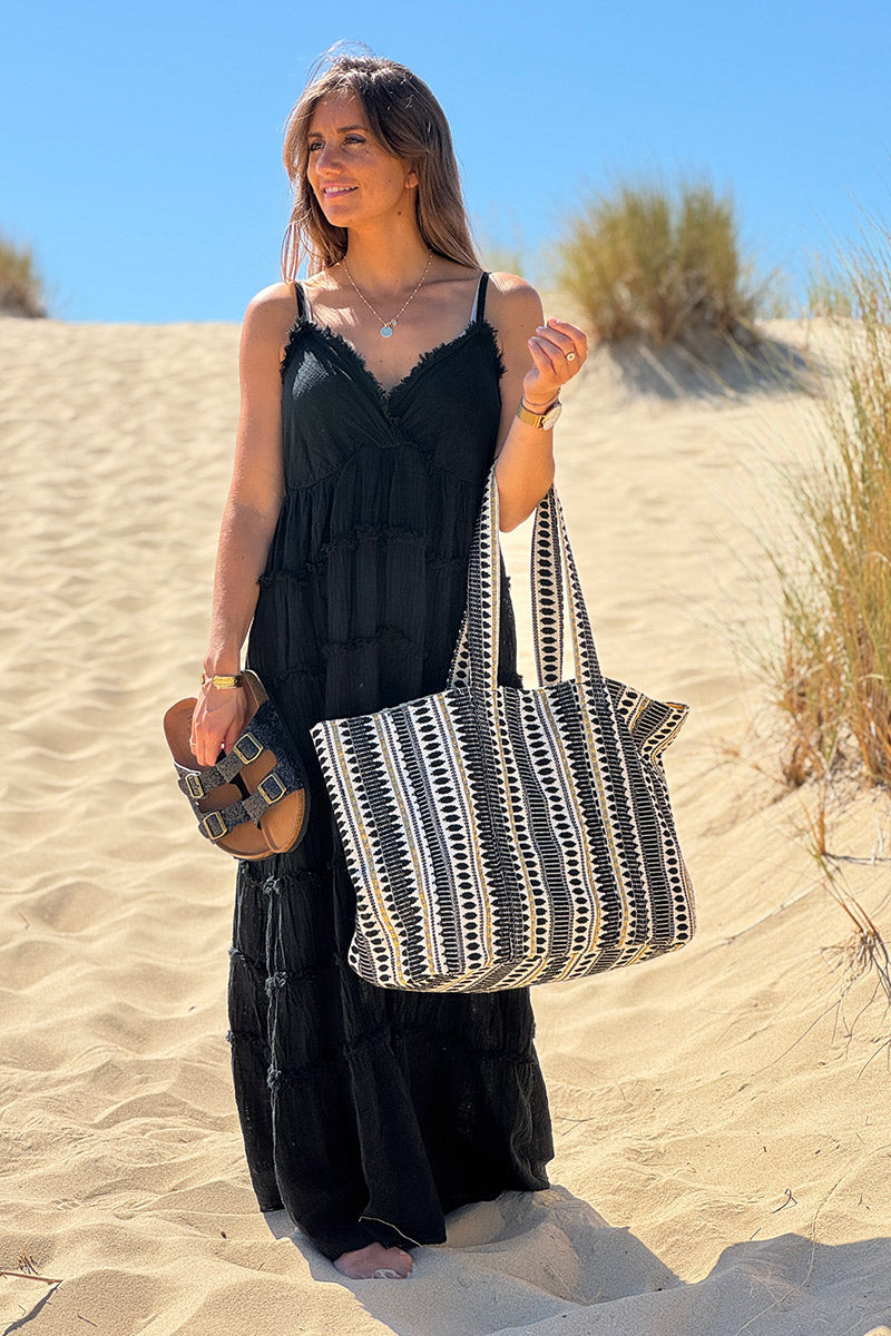 Black Stripe Tapestry Tote