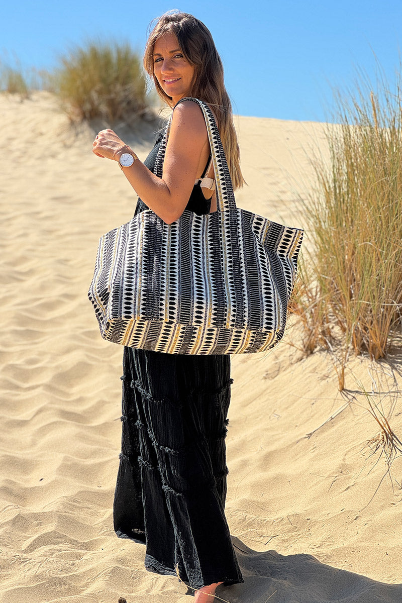 Black Stripe Tapestry Tote