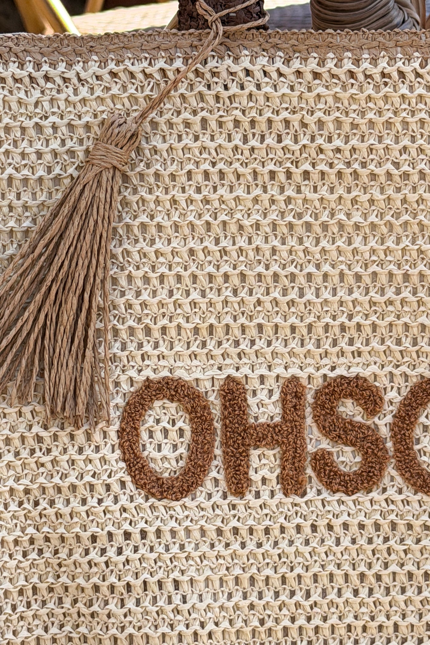 Brown “OH SOLEIL” Jute Beach Tote