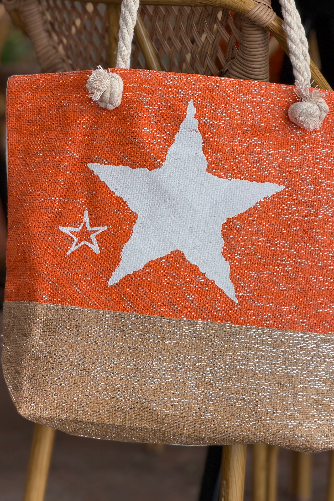 Orange Beach Star Woven Tote
