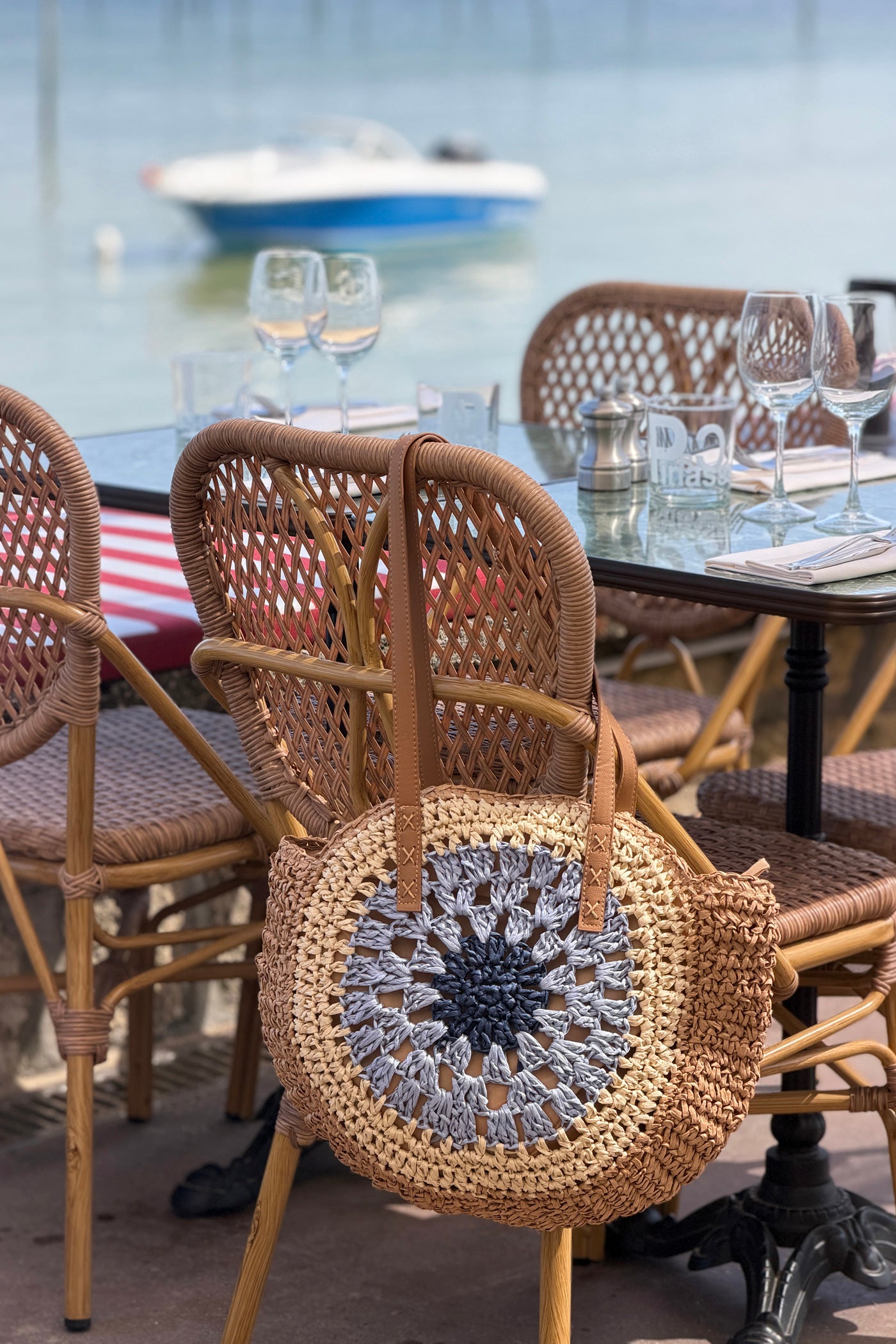Blue Raffia Circular Beach Purse