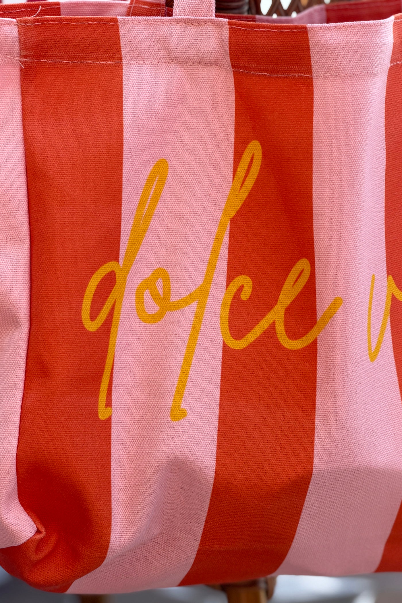 Pink Stripe “Dolce Vita” Canvas Tote Bag