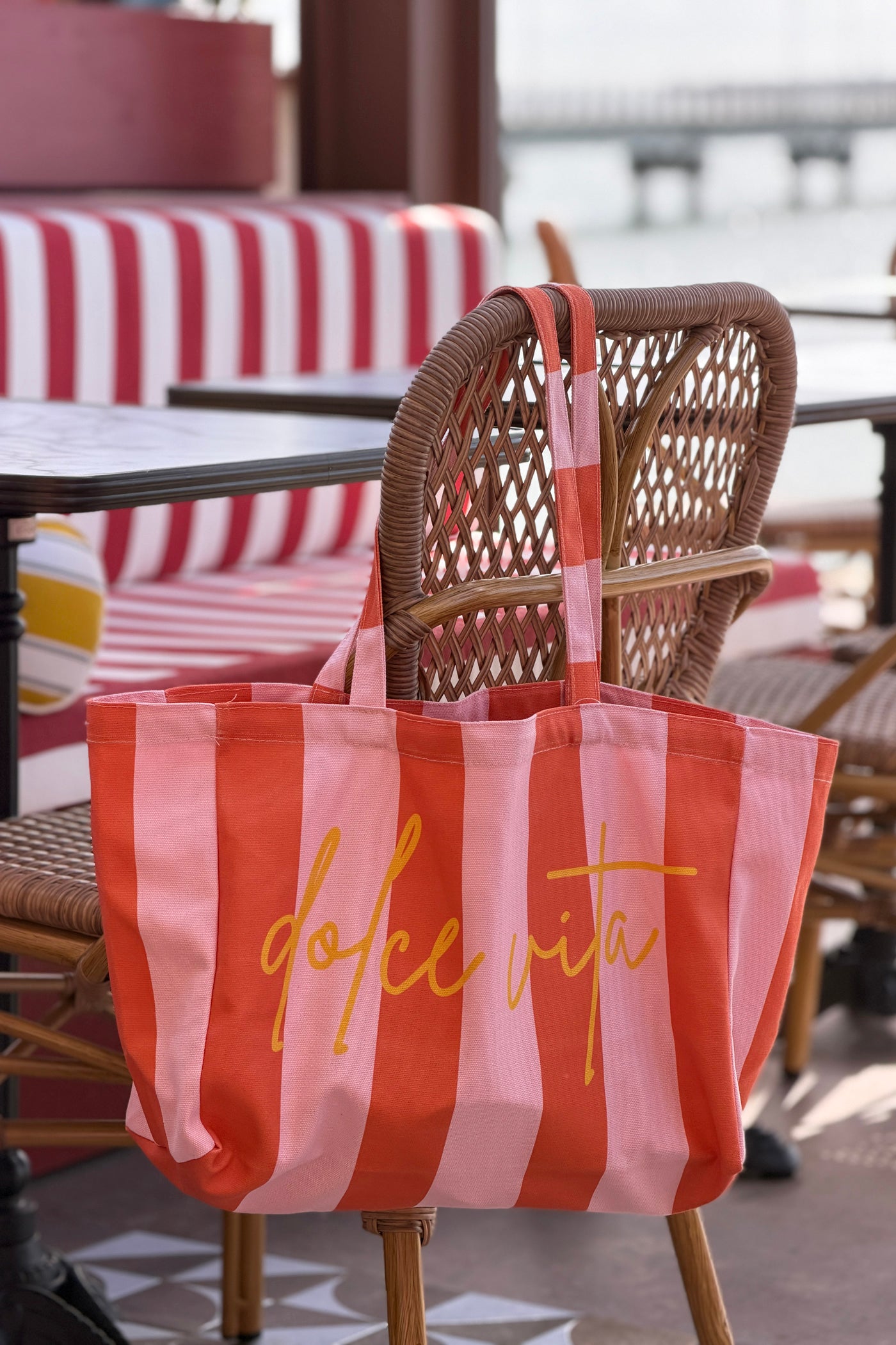 Pink Stripe “Dolce Vita” Canvas Tote Bag