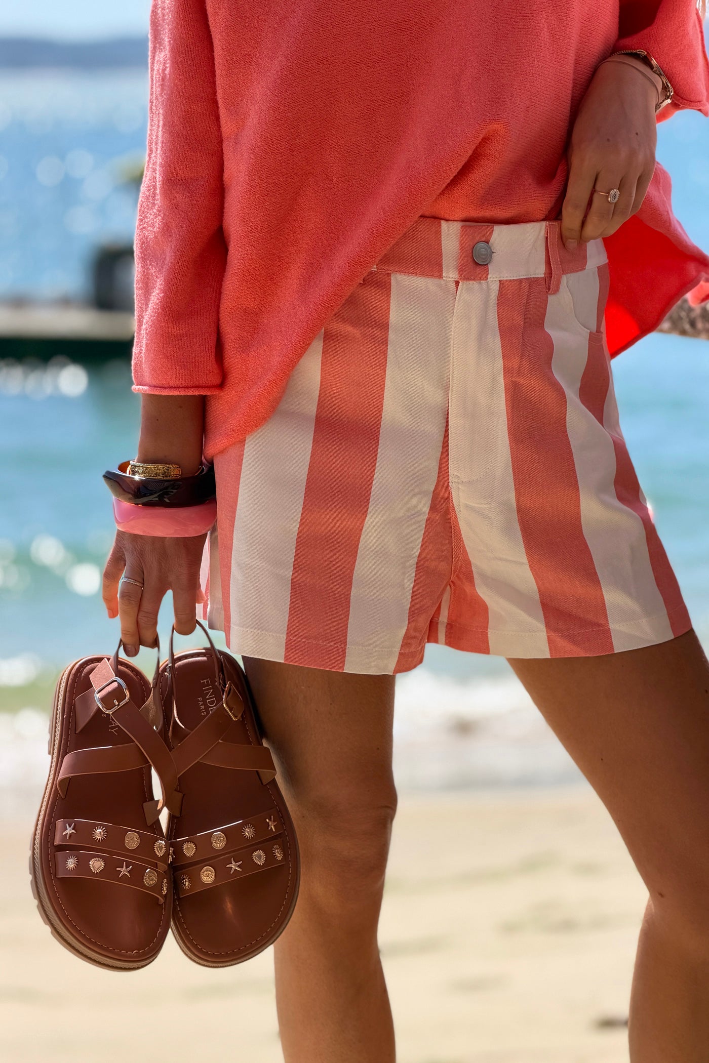 Brown Leatherette Sea Stud Sandals