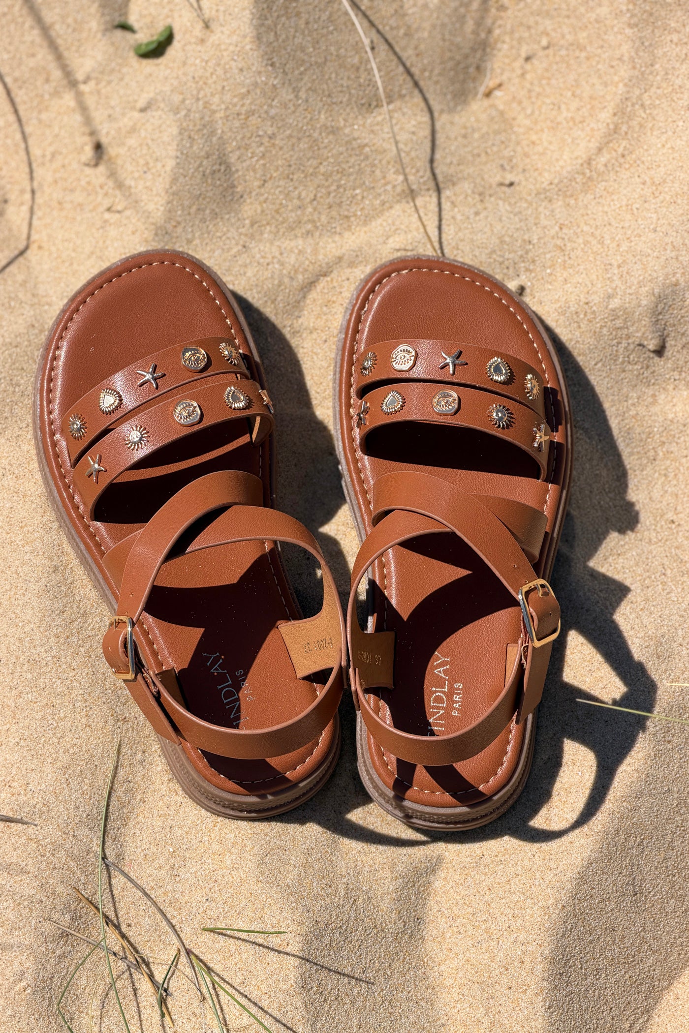 Brown Leatherette Sea Stud Sandals