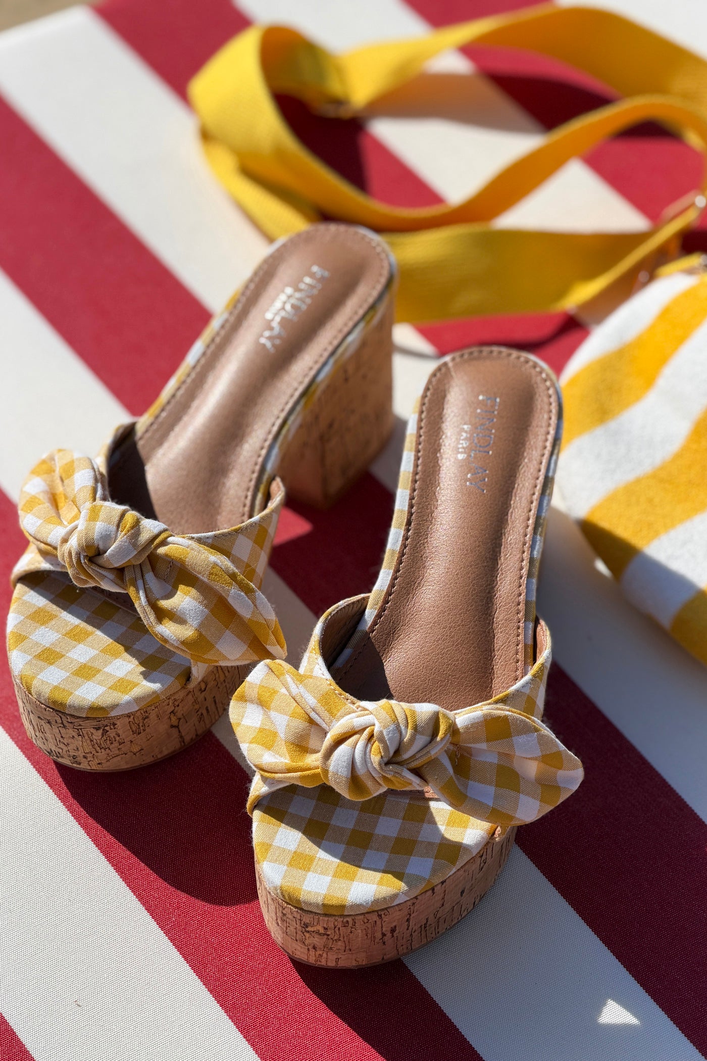 Yellow Pin-Up Gingham Cork Platform Slides