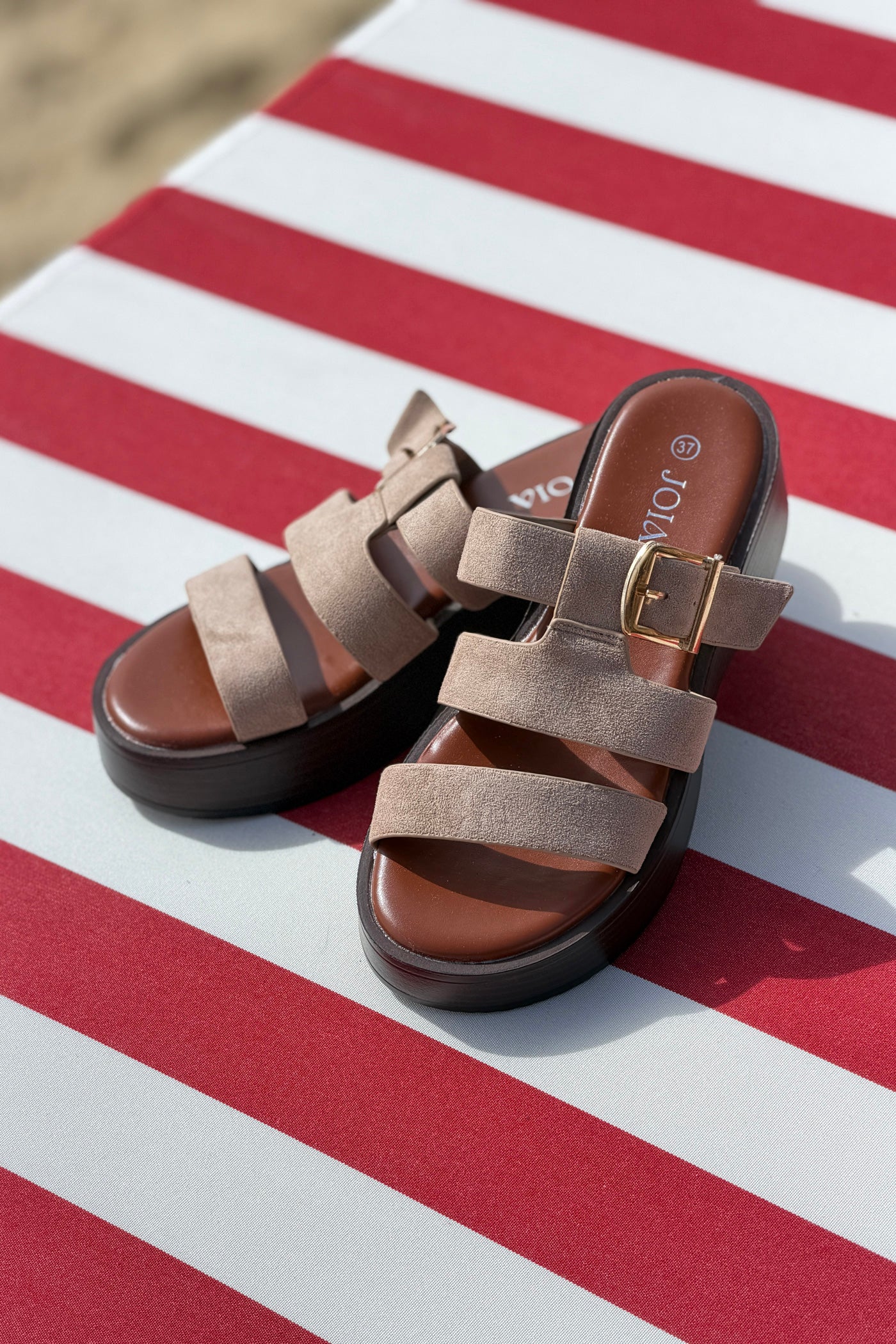 Camel Suedette Strappy Platform Sandals