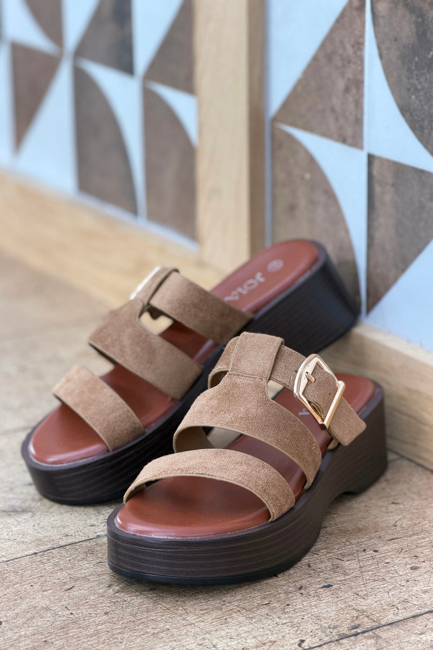 Beige Suedette Strappy Platform Sandals