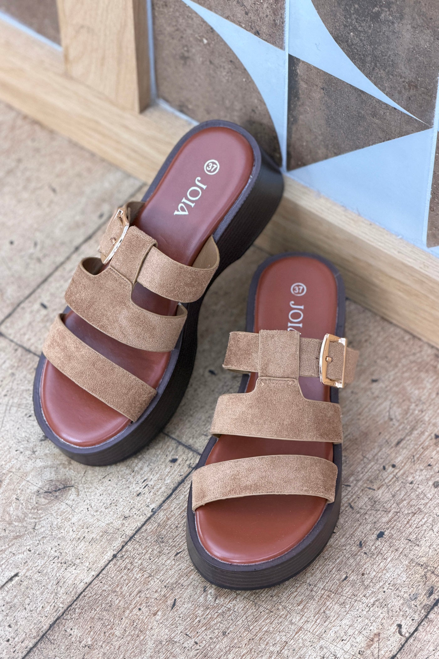 Beige Suedette Strappy Platform Sandals