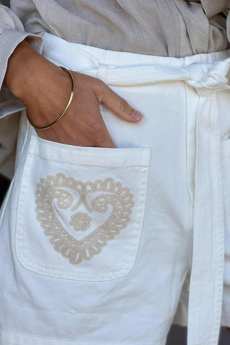 Off White Embroidered Pocket Shorts
