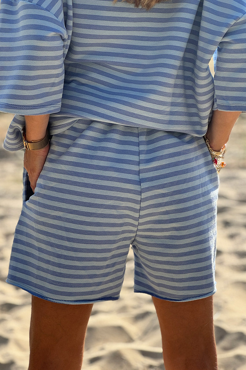 Blue Striped Drawstring Jersey Shorts