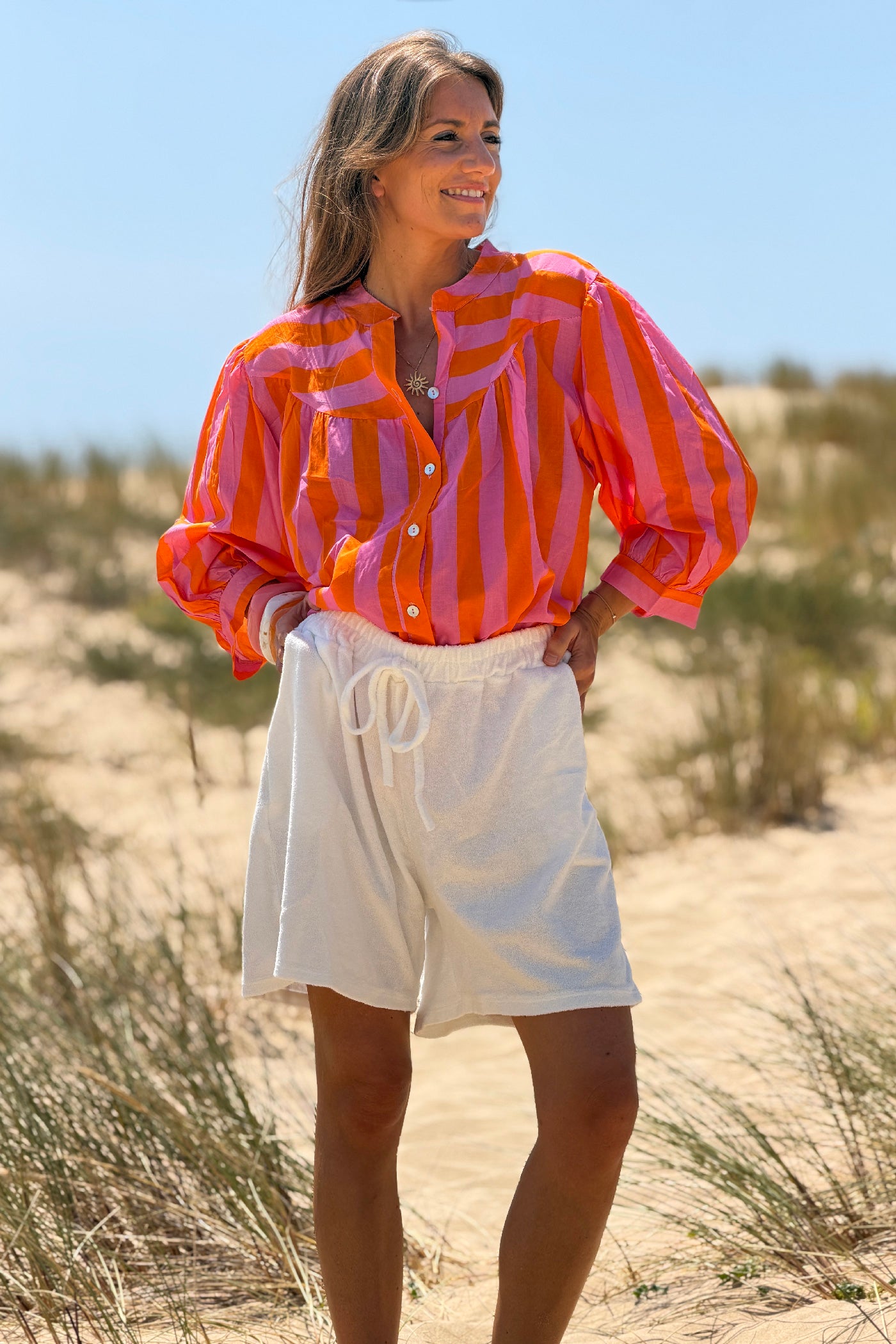 Short en éponge blanc fluide taille élastique