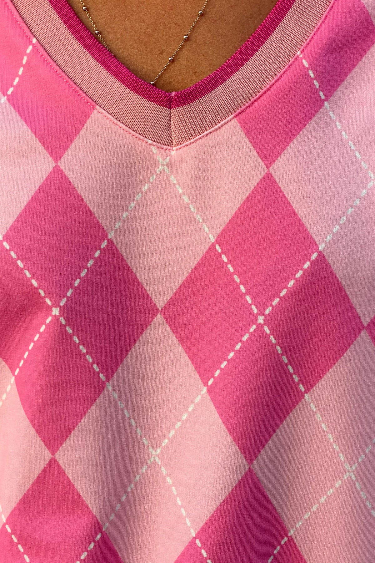 Pink Argyle V-Neck Sweater