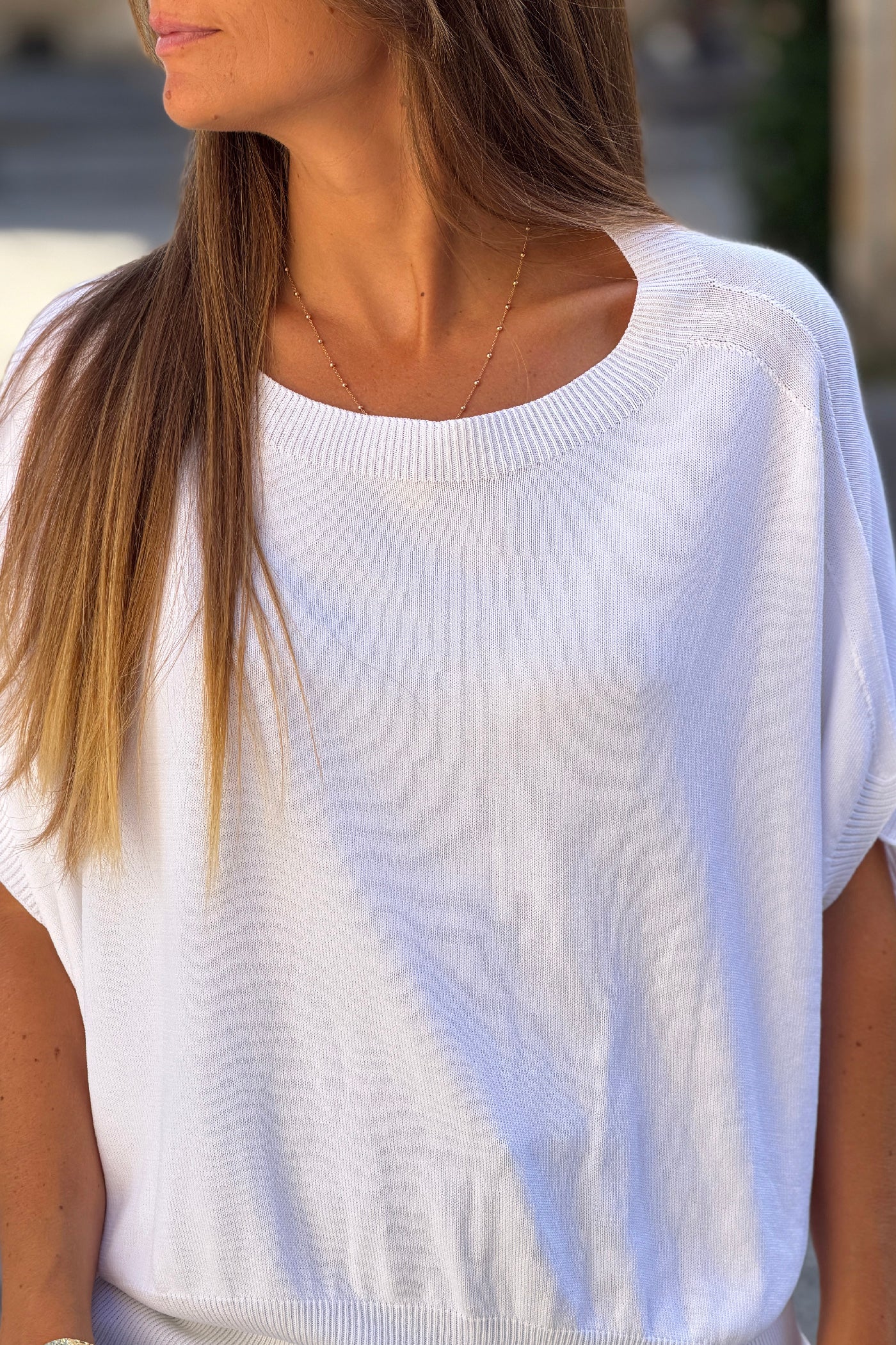 White Viscose Knit Dolman Blouse