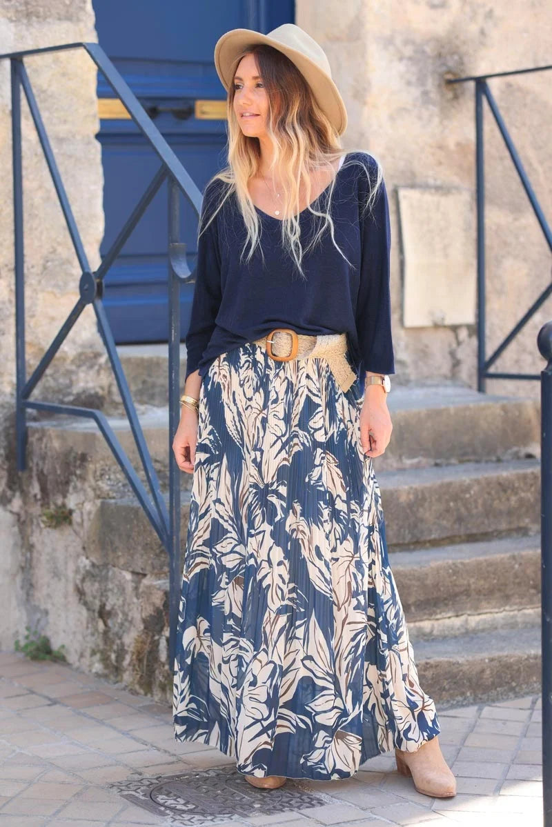 Navy blue jersey top with batwing sleeves