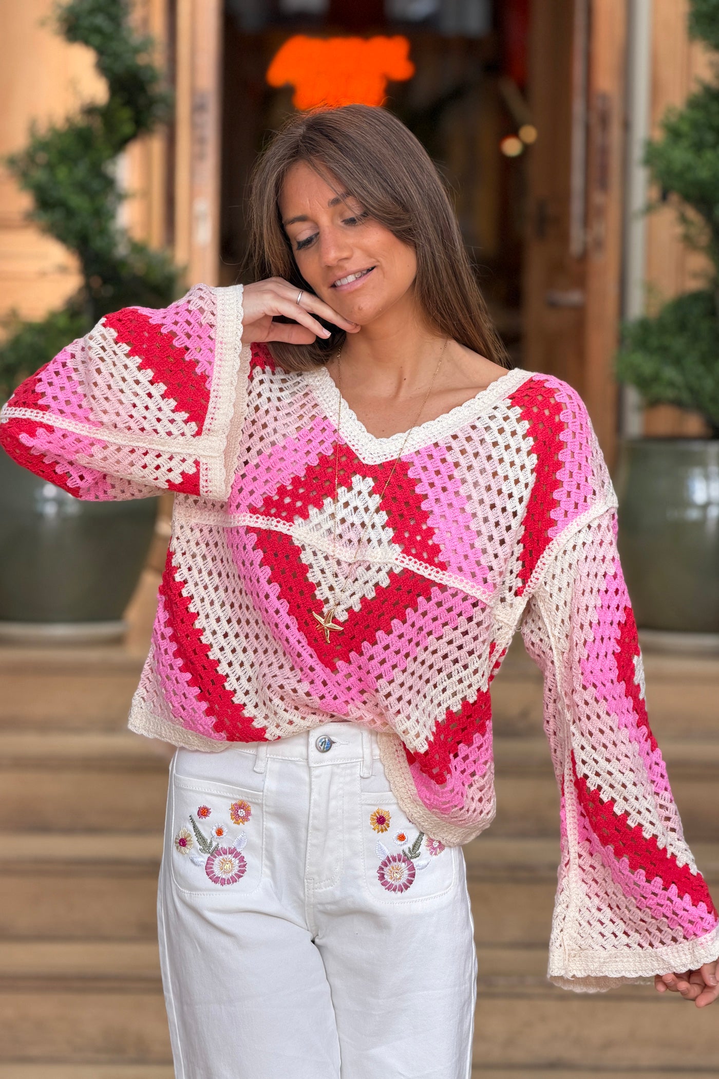 Pink Blanket Crochet Summer Sweater