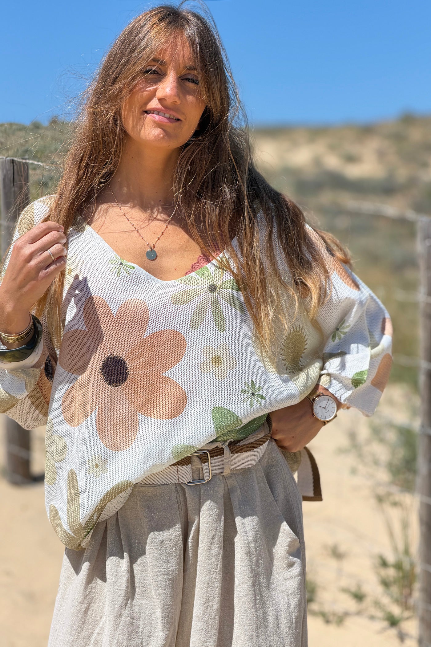 Olive Floral Showers Knit Tunic