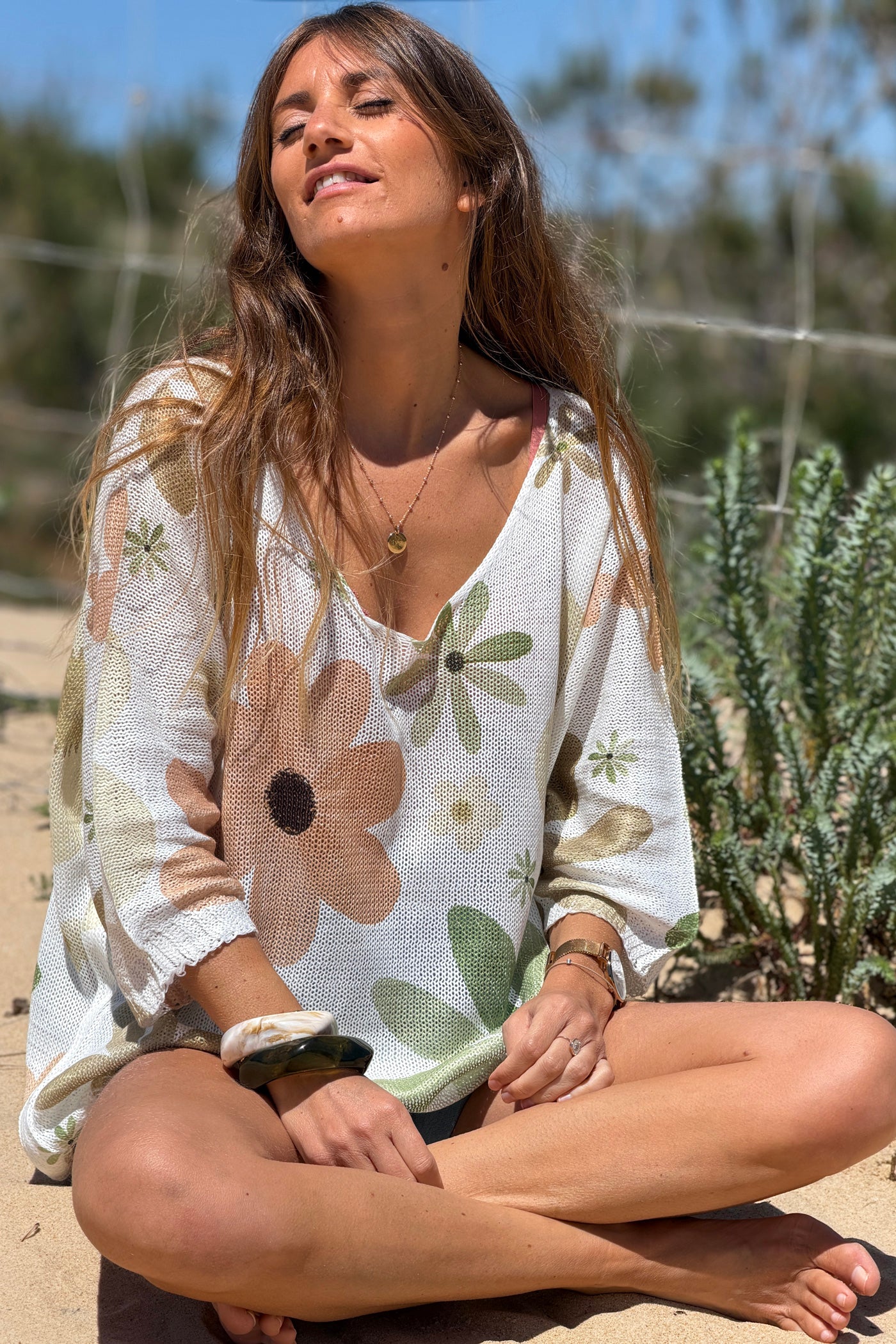 Olive Floral Showers Knit Tunic