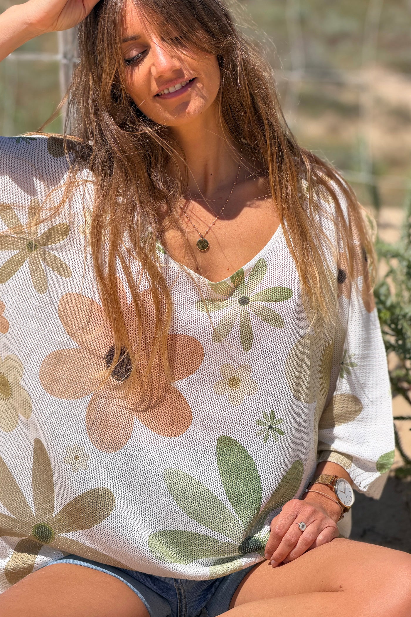 Olive Floral Showers Knit Tunic