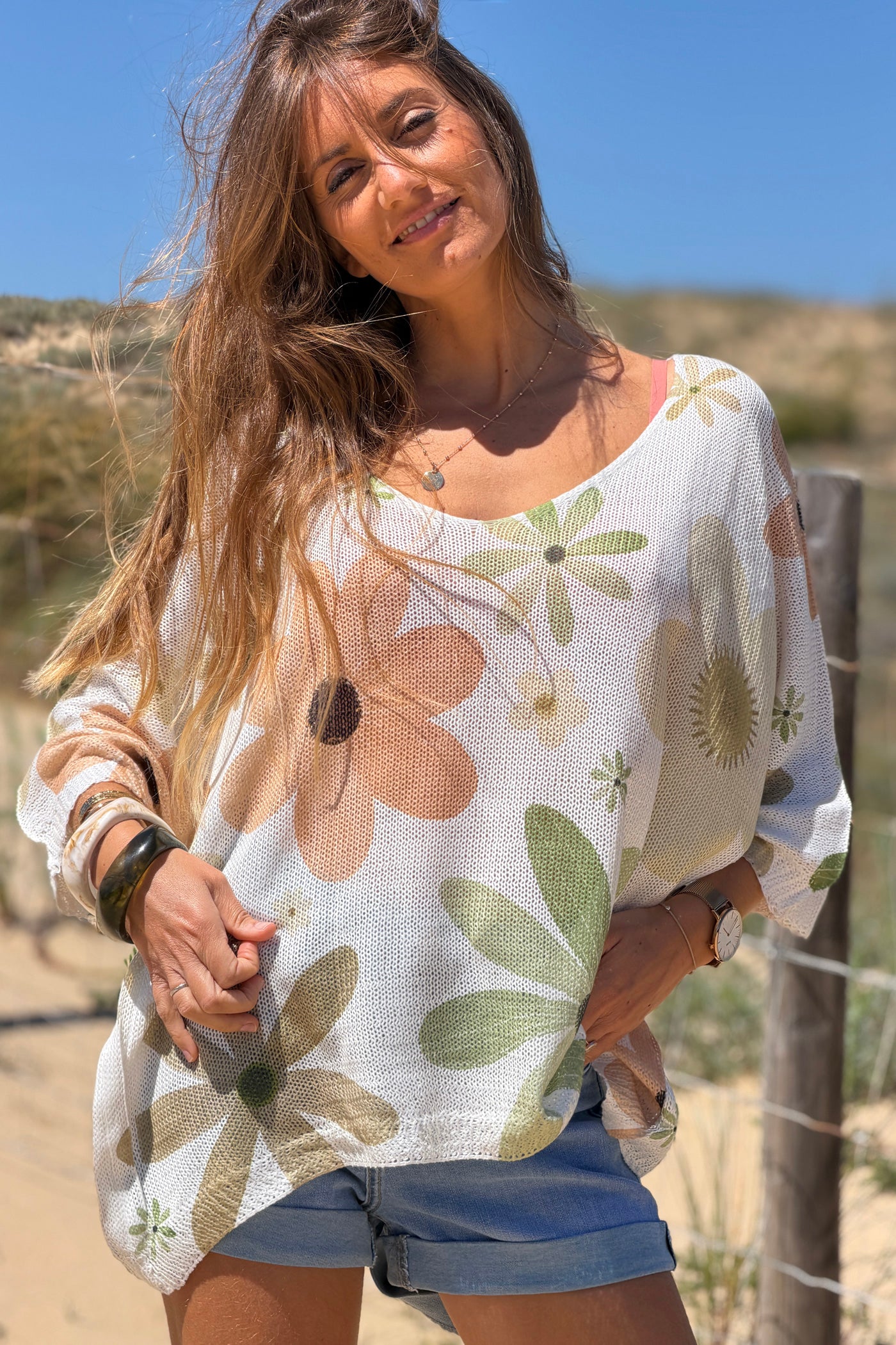 Olive Floral Showers Knit Tunic
