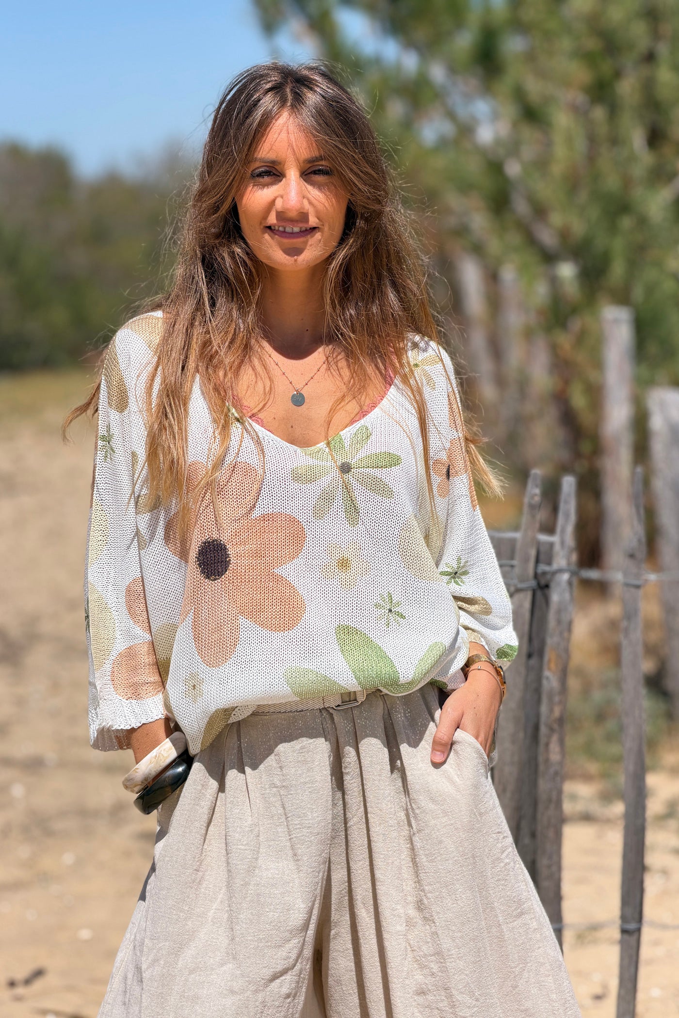 Olive Floral Showers Knit Tunic