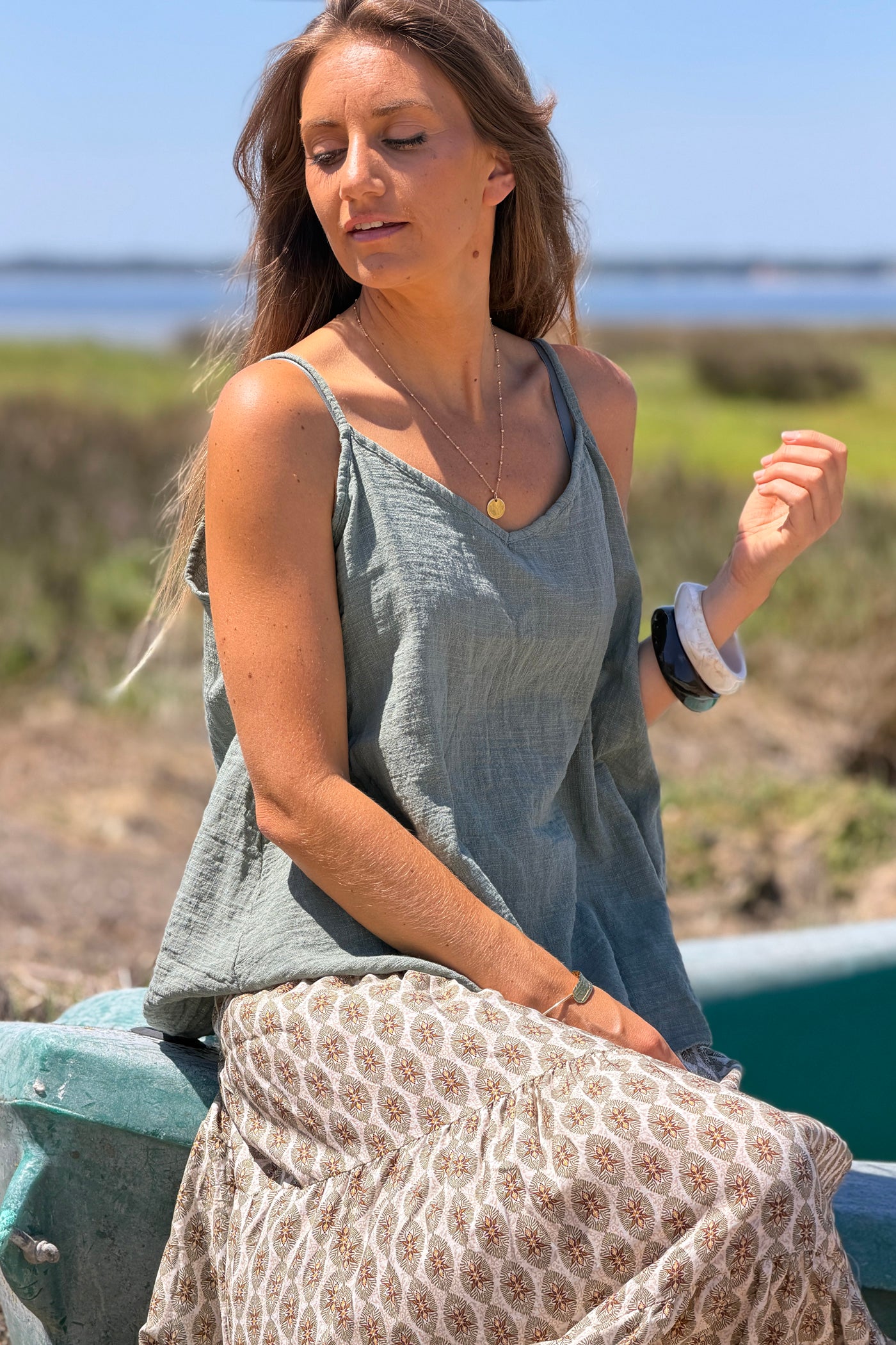 Olive Linen Tank Top