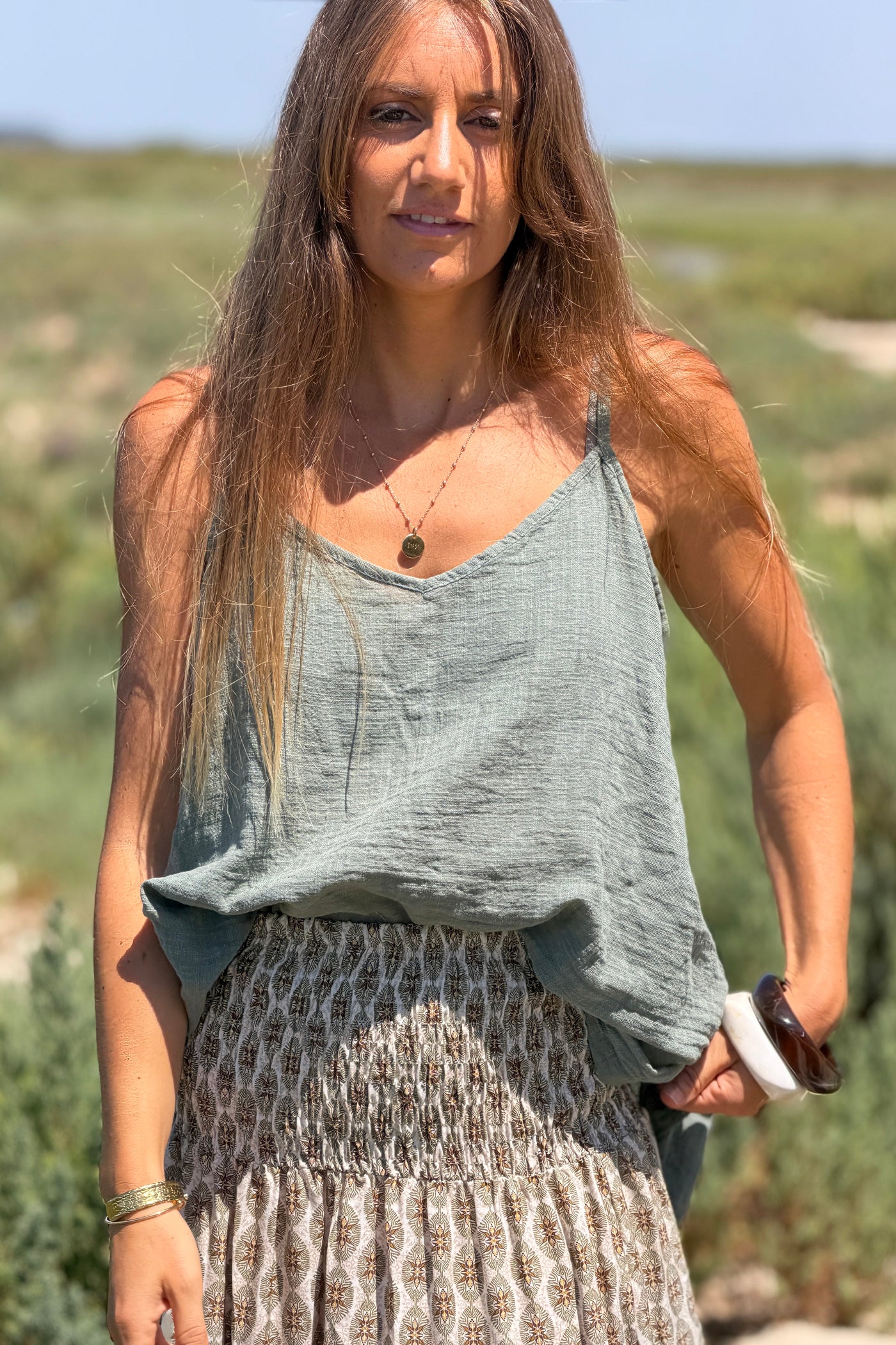 Olive Linen Tank Top