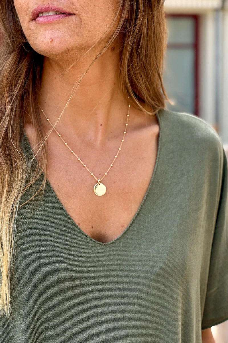 Relaxed Fit Olive V-neck Top