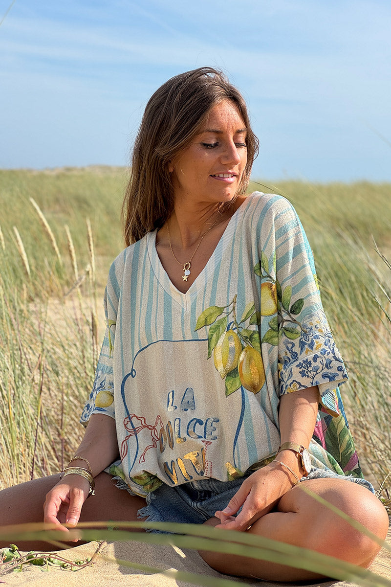 Beige La Dolce Vita Glitter Knit Top