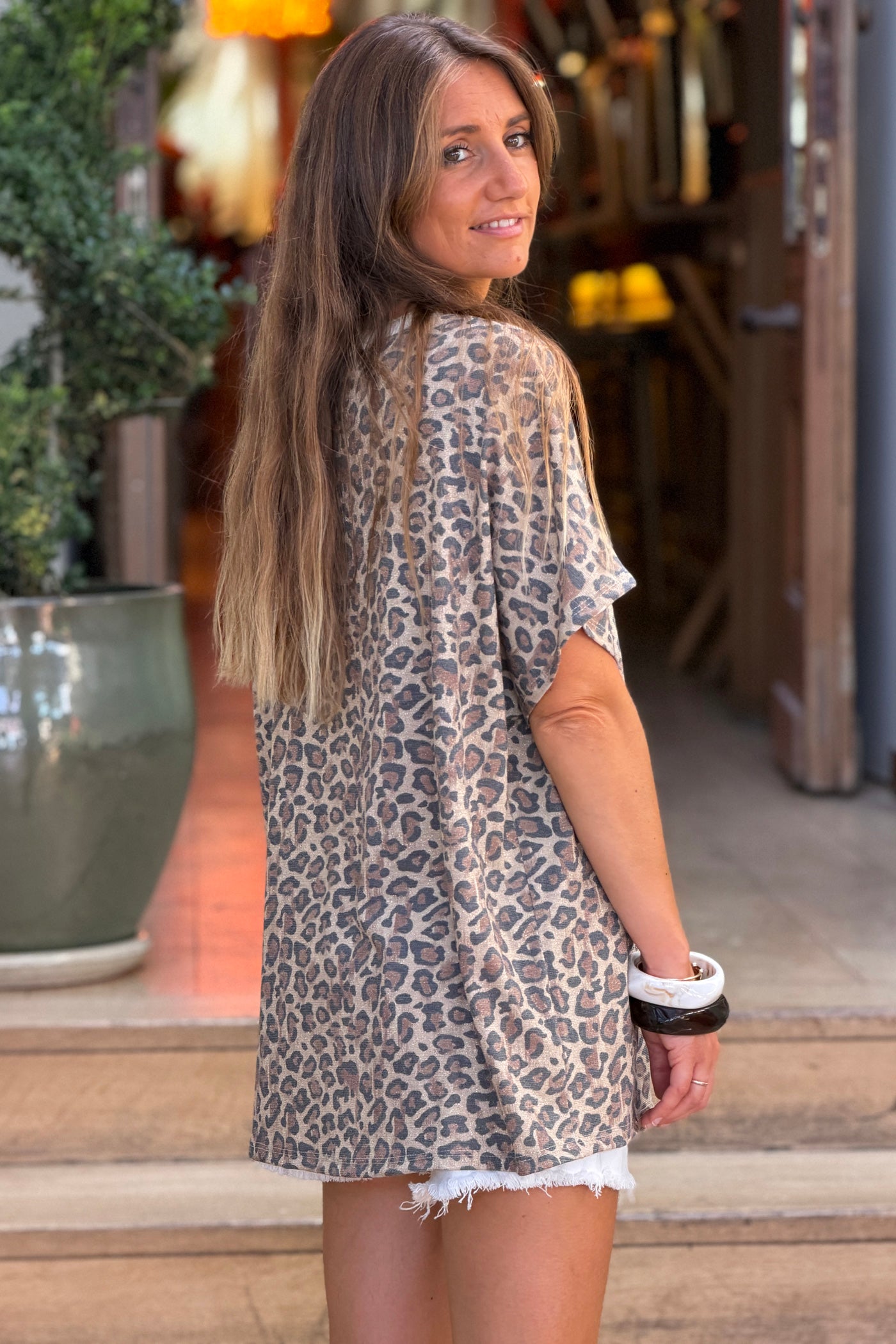 Leopard Print Glitter Knit Tunic