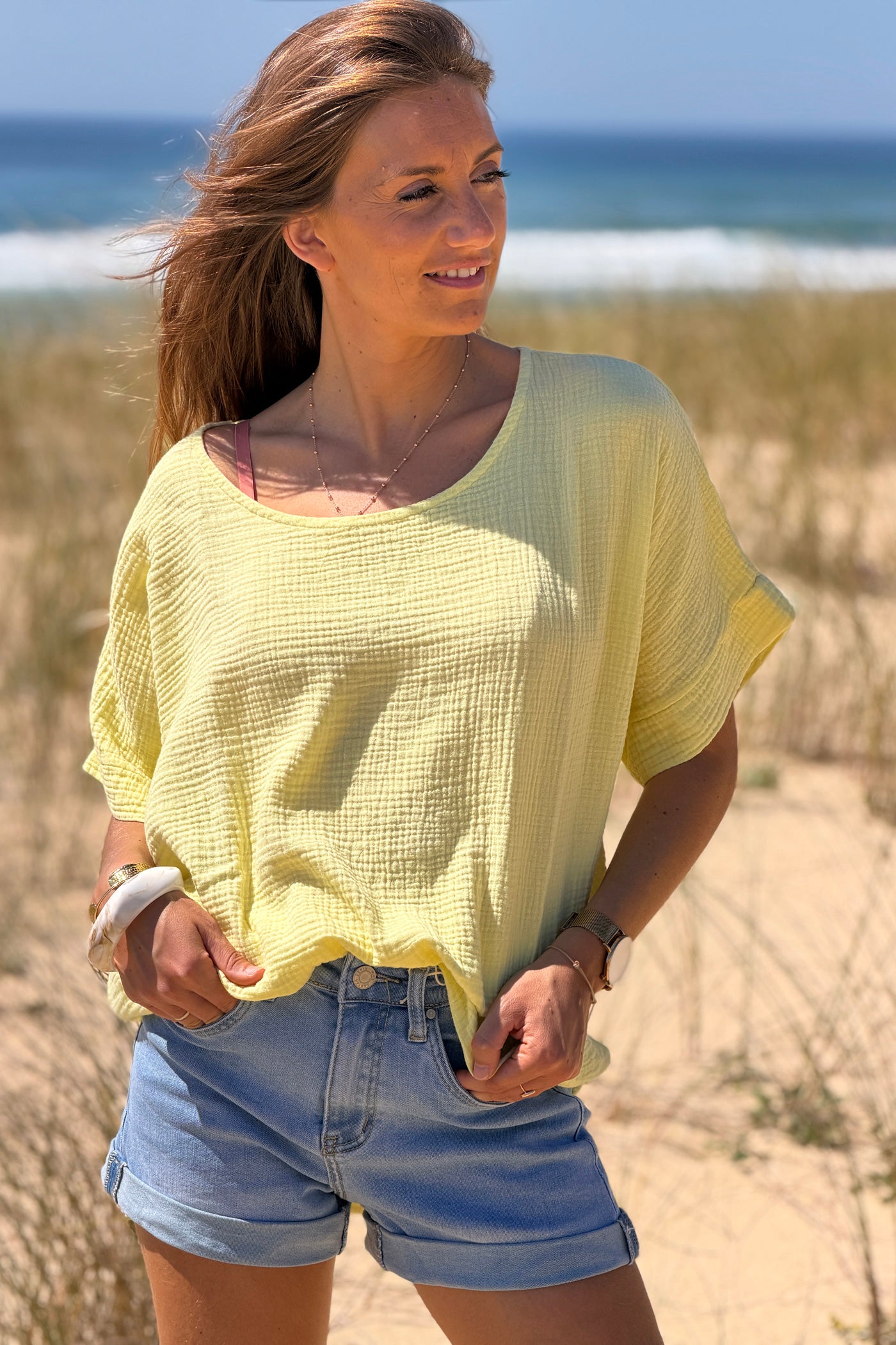 Yellow Crinkle Gauze Blouse