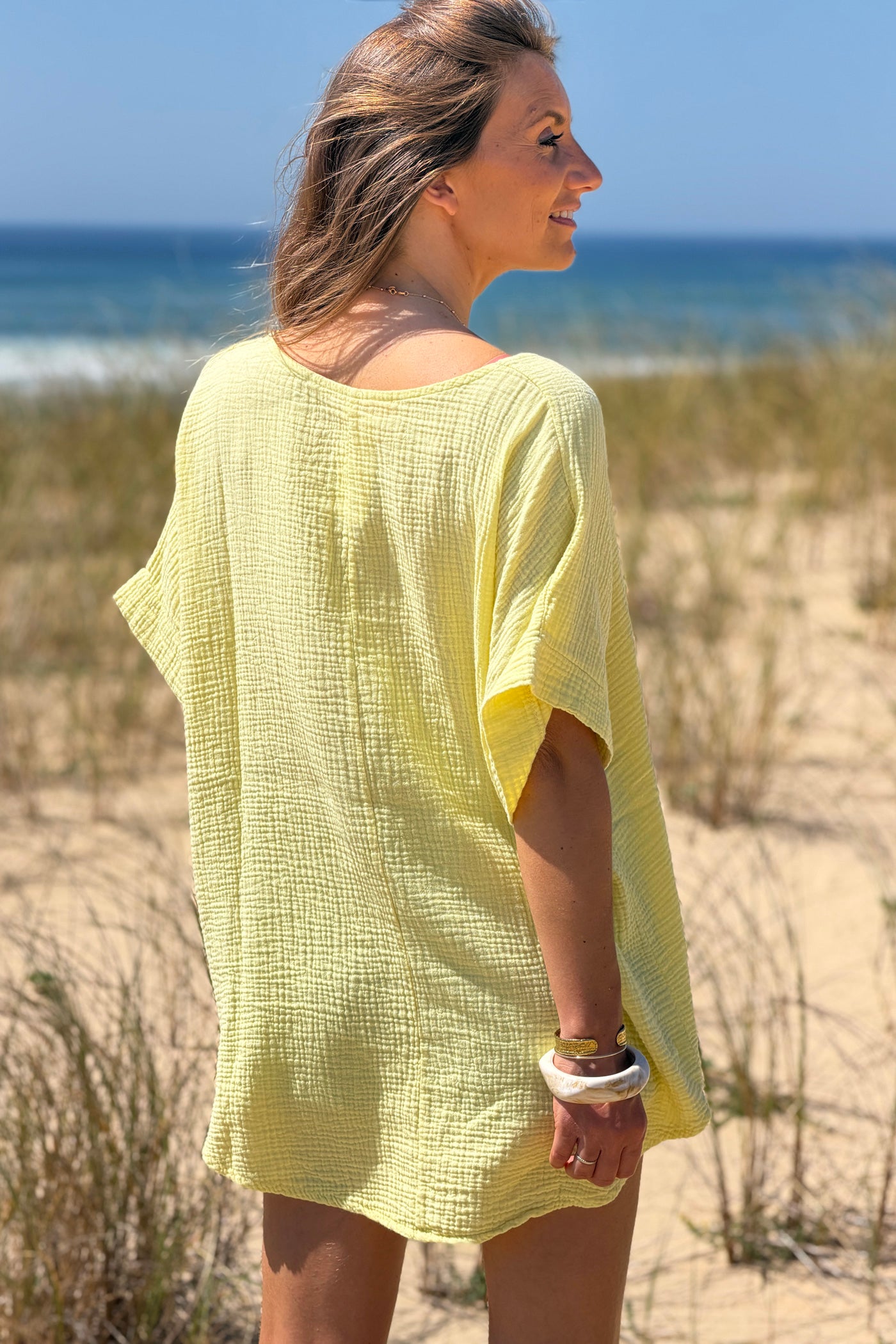 Yellow Crinkle Gauze Blouse