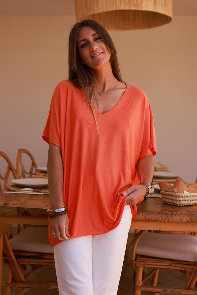 Relaxed fit Orange V-neck Top