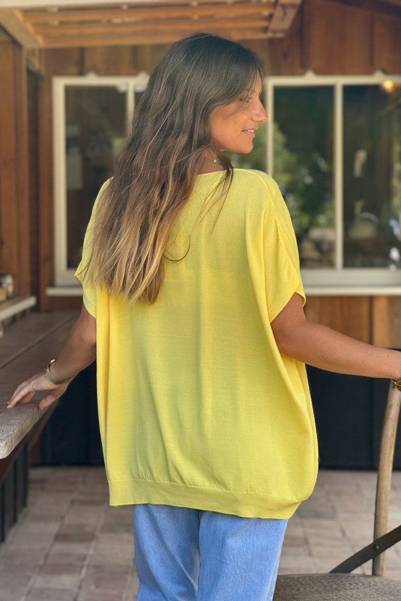 Yellow Slouchy V-Neck Soft Knit Blouse