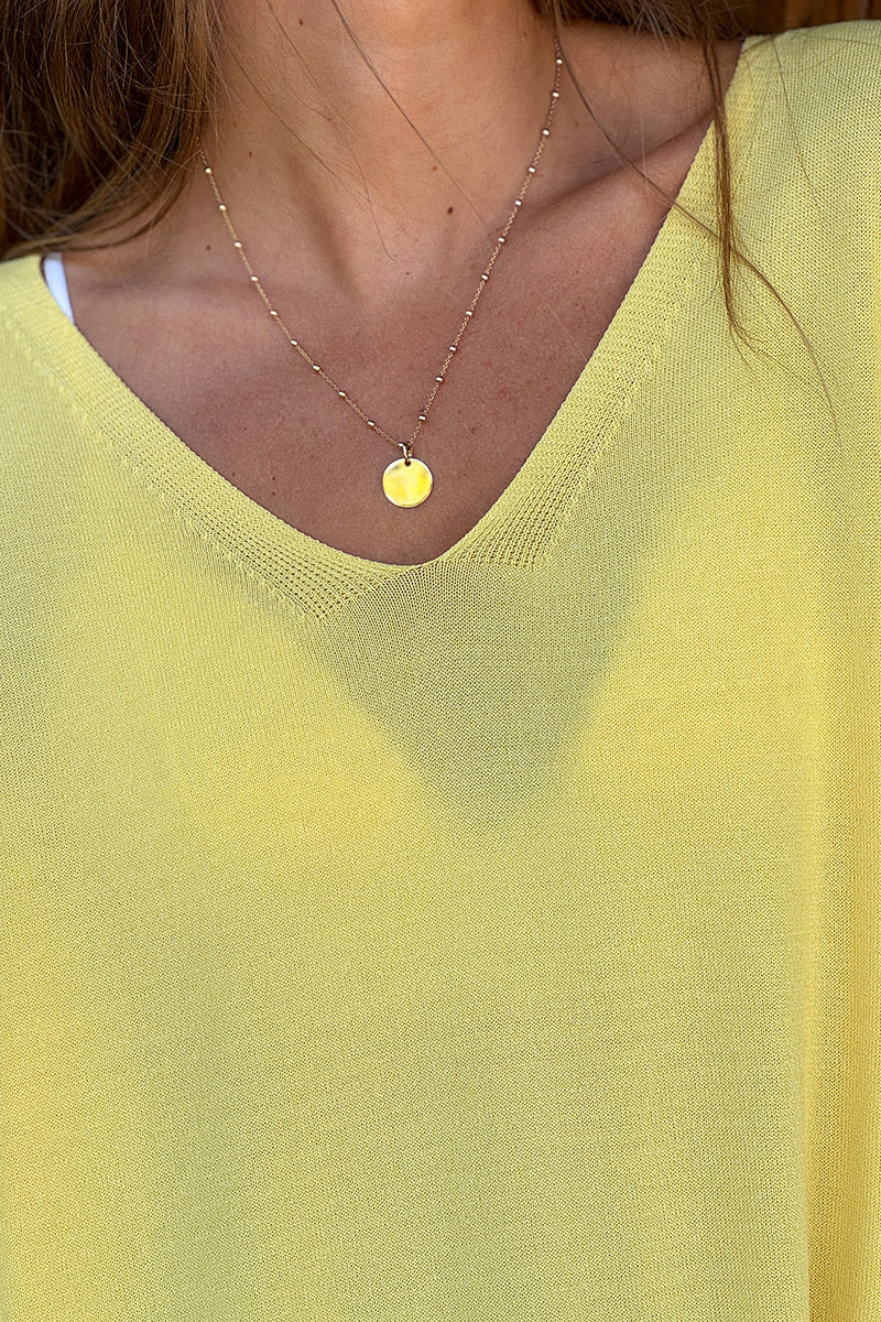 Yellow Slouchy V-Neck Soft Knit Blouse