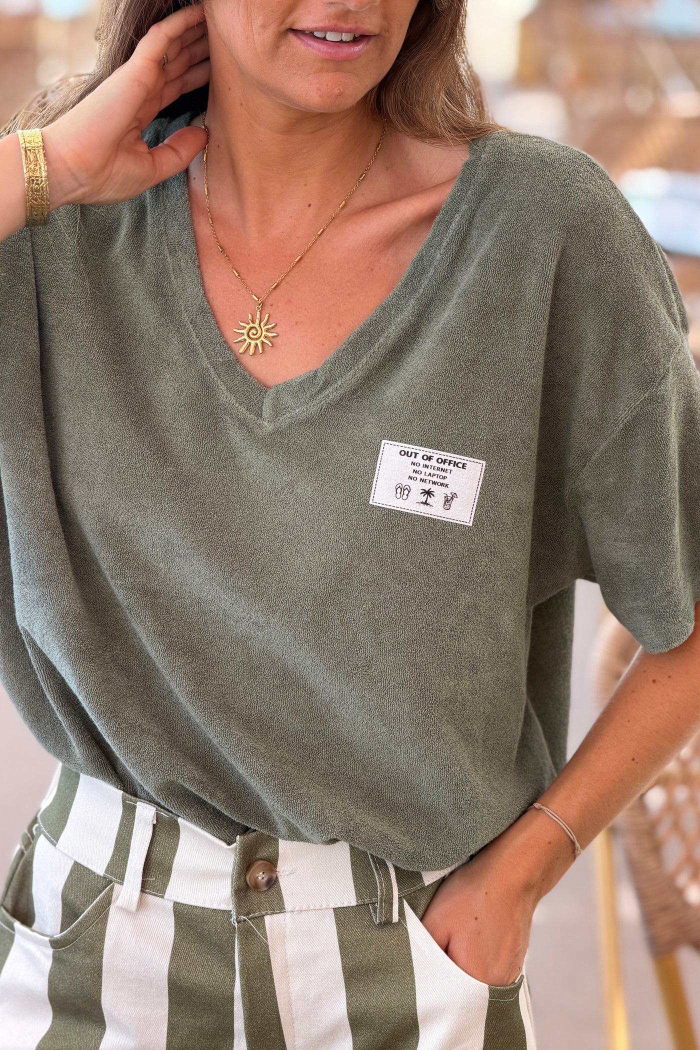 Olive “Out of Office” Terry Swim Cover
