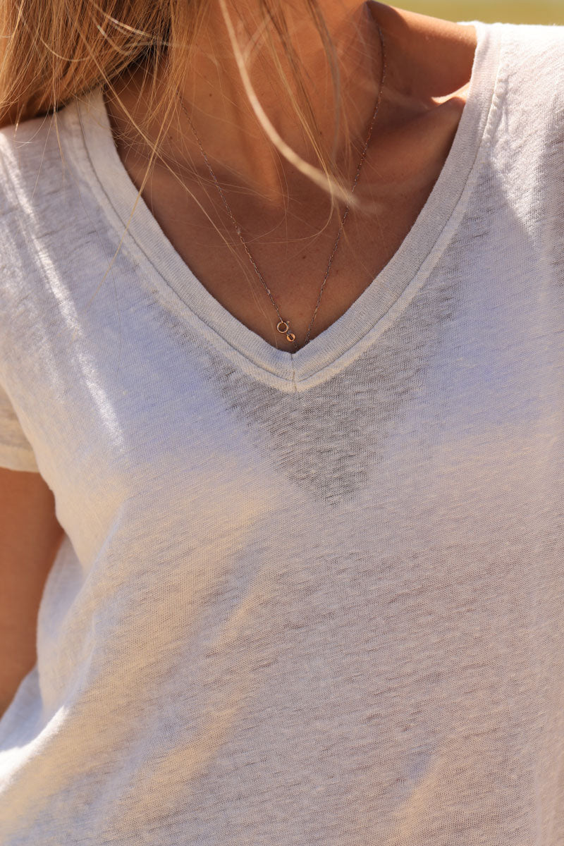 Tshirt beige en lin souple col V