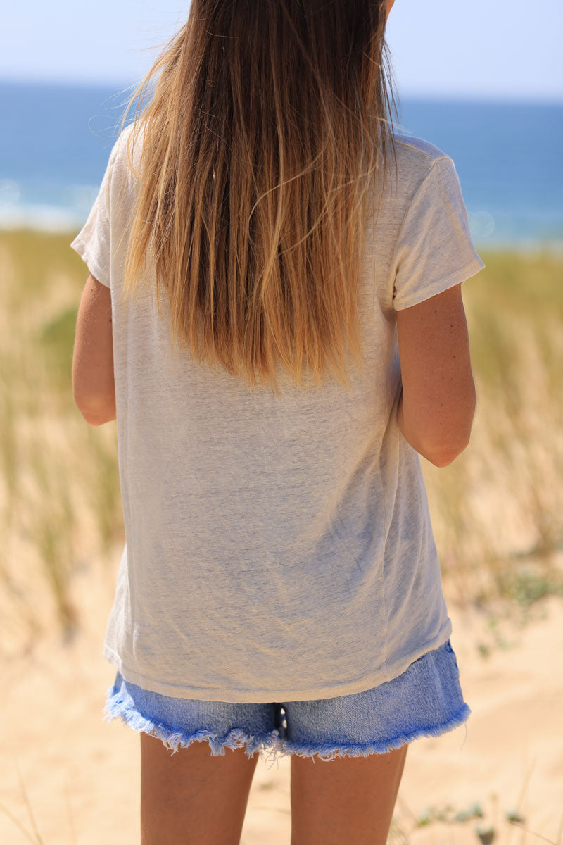 Beige linen v-neck t-shirt