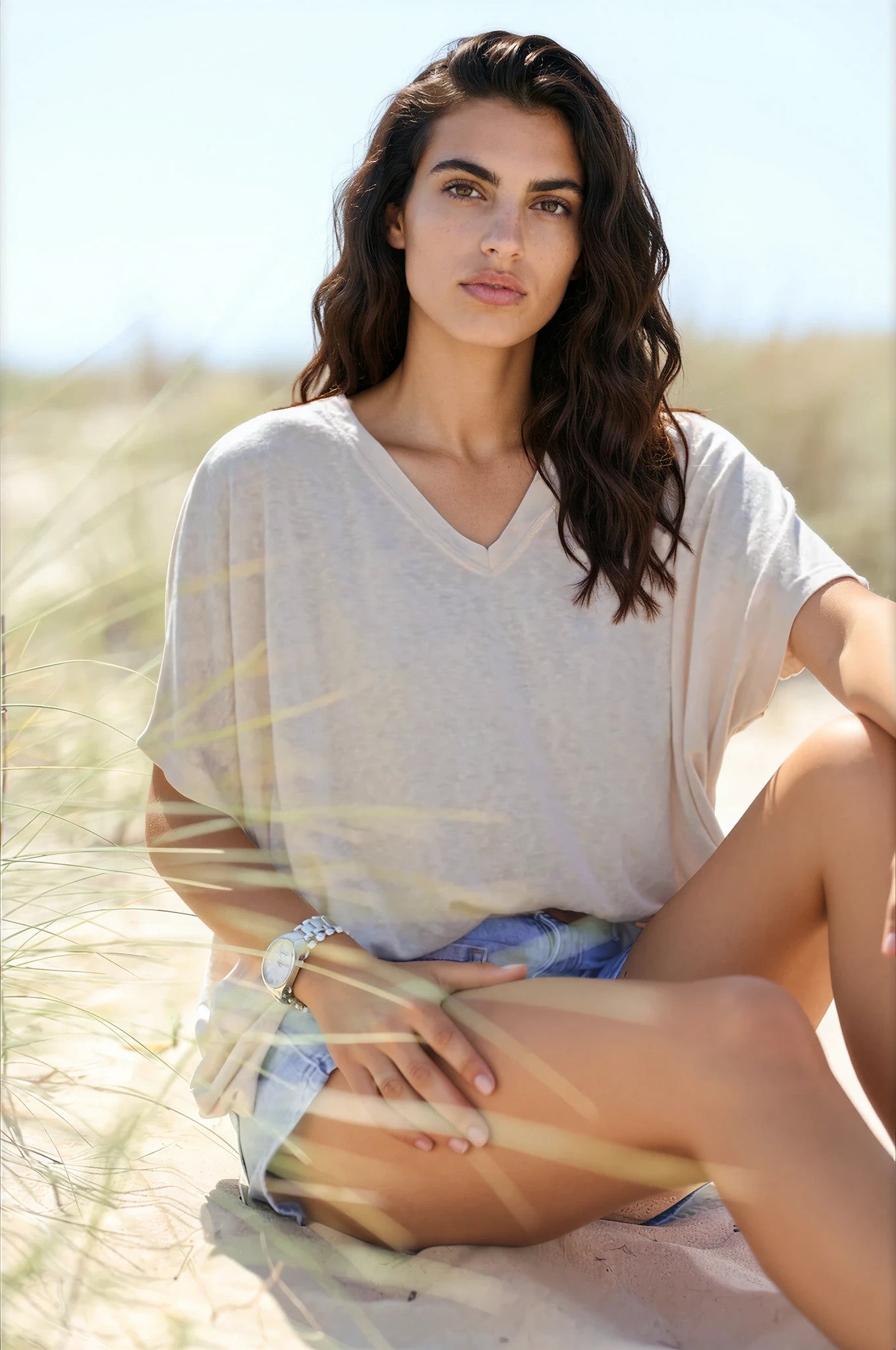 Beige relaxed fit batwing super soft t-shirt