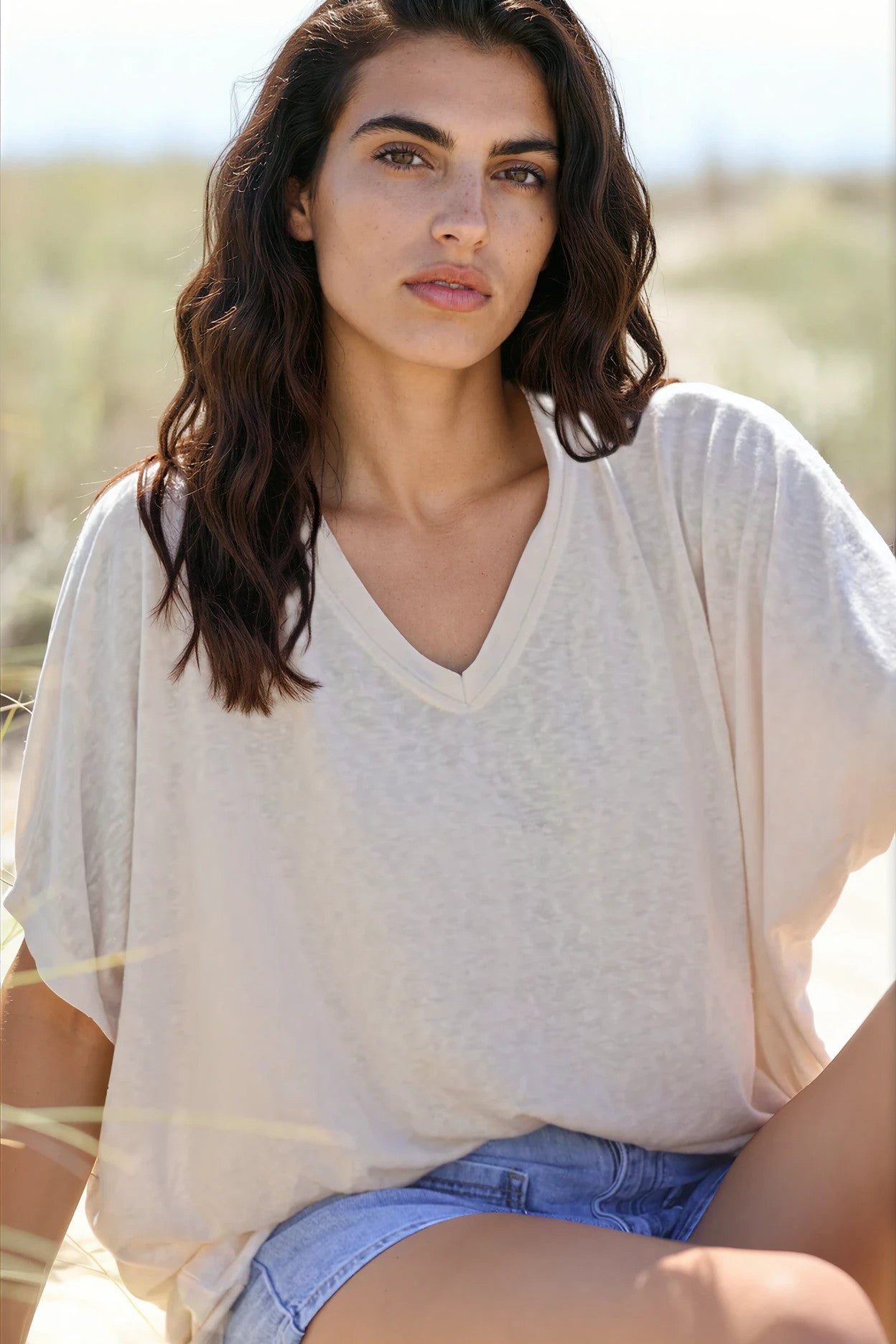 Beige relaxed fit batwing super soft t-shirt