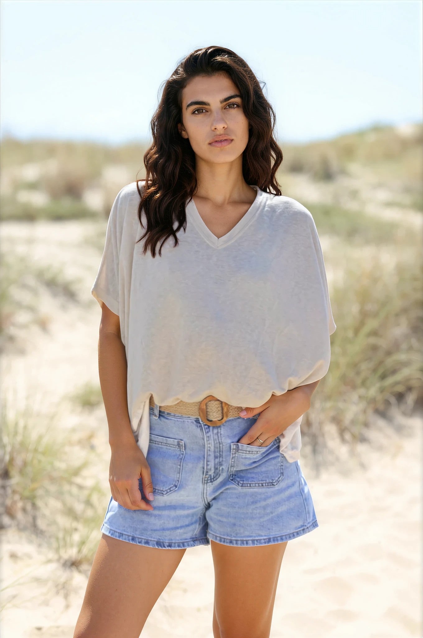 Beige relaxed fit batwing super soft t-shirt