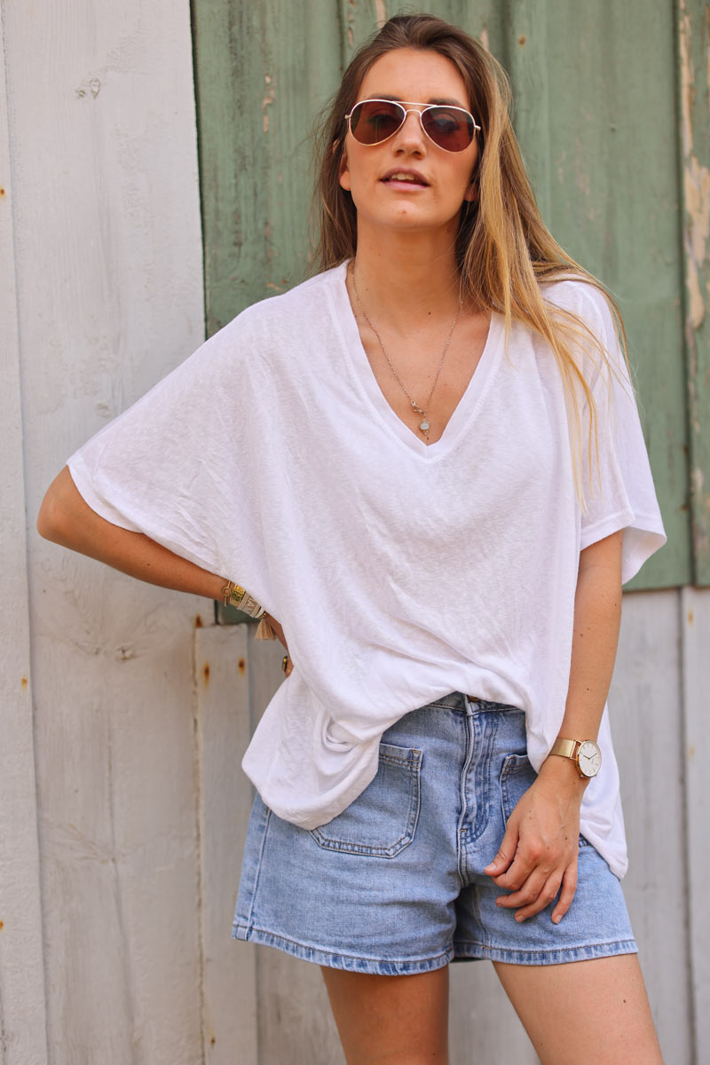 Tshirt blanc souple large et loose manches courtes chauve souris