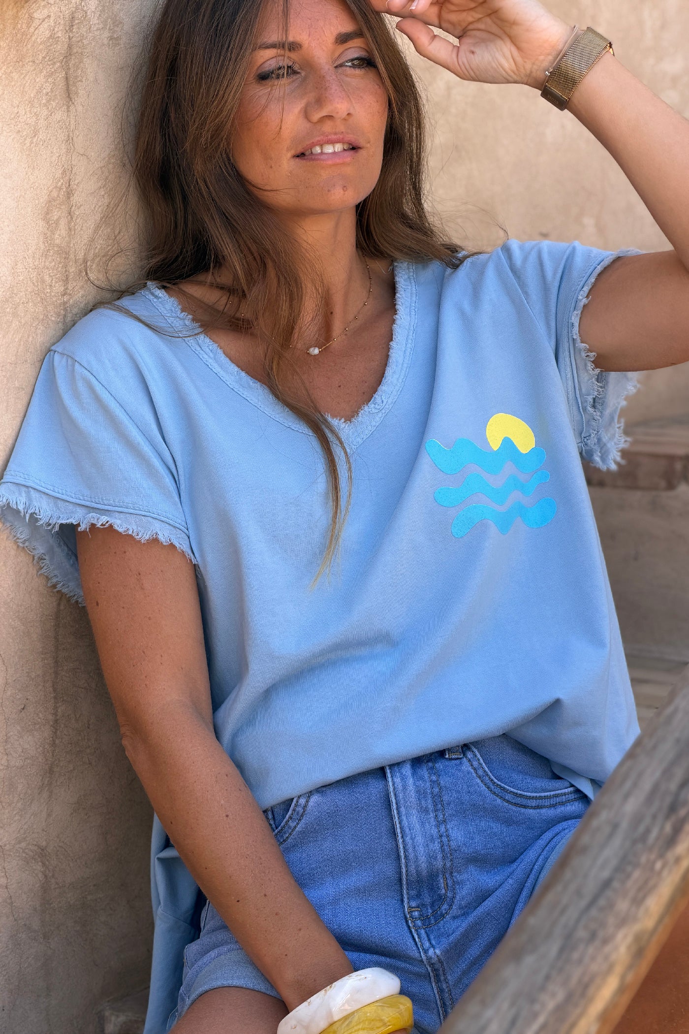 Baby Blue “Cote d’Azur” Beachy Tee