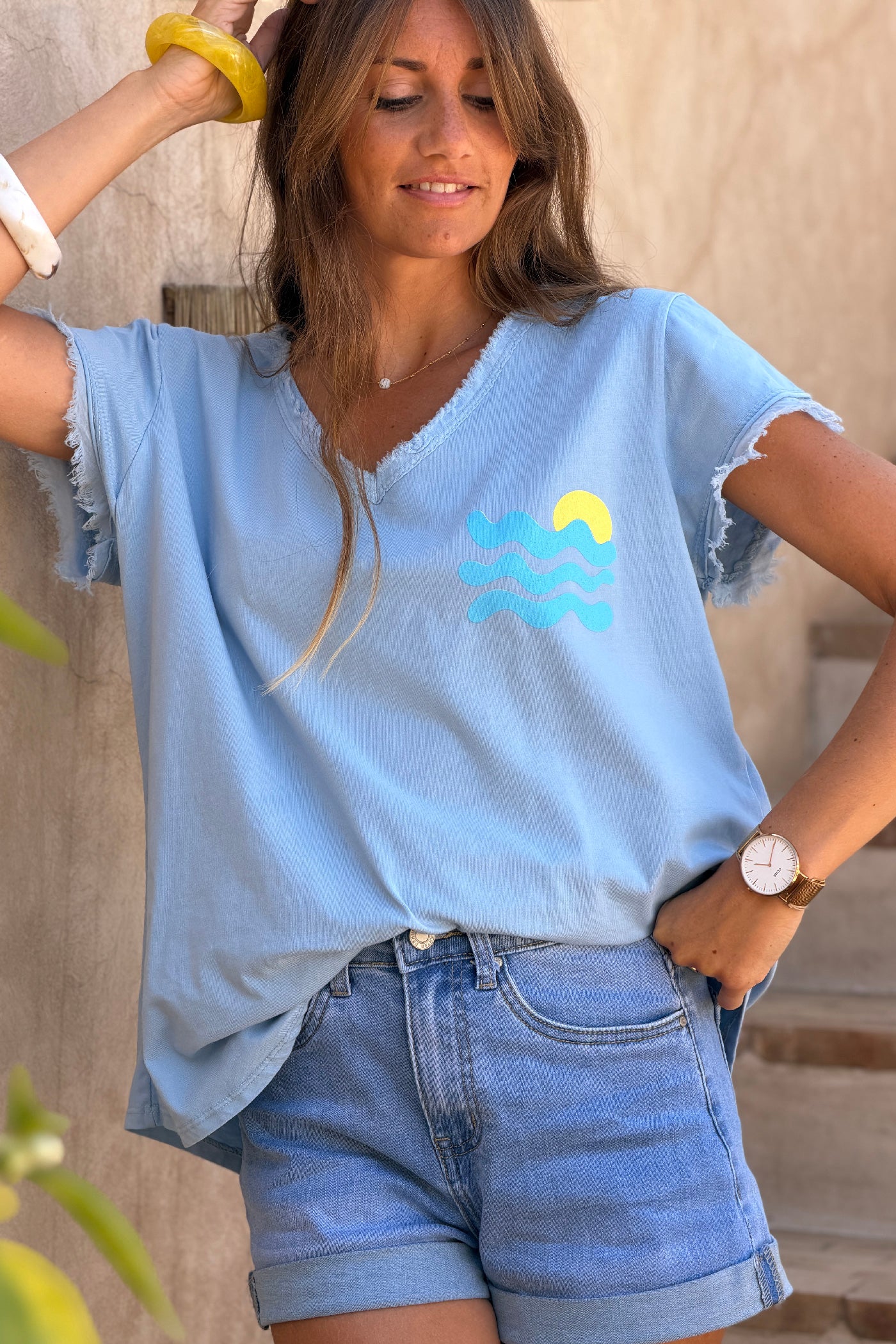 Baby Blue “Cote d’Azur” Beachy Tee
