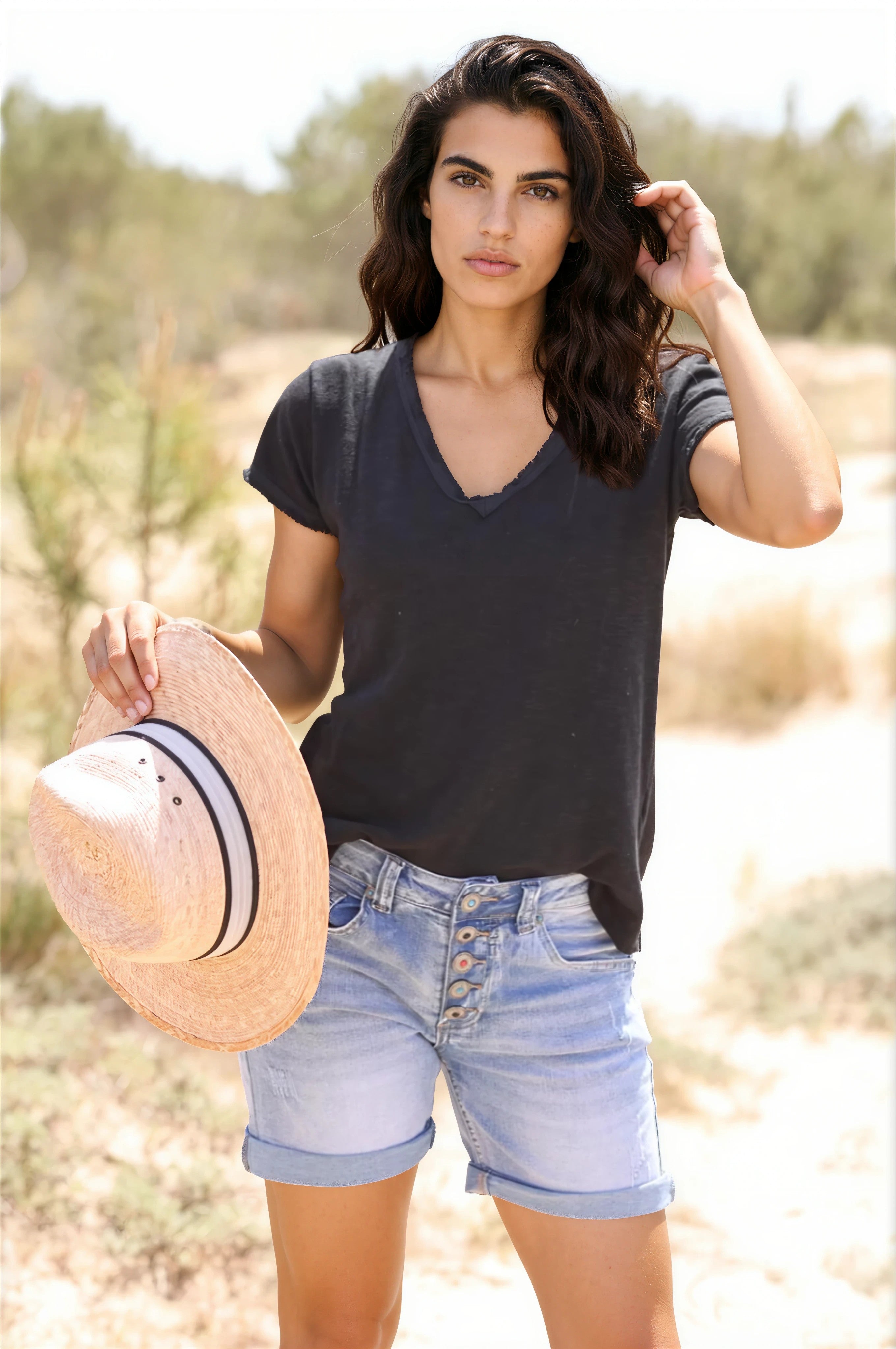 Tshirt coton stretch noir finitions petites franges