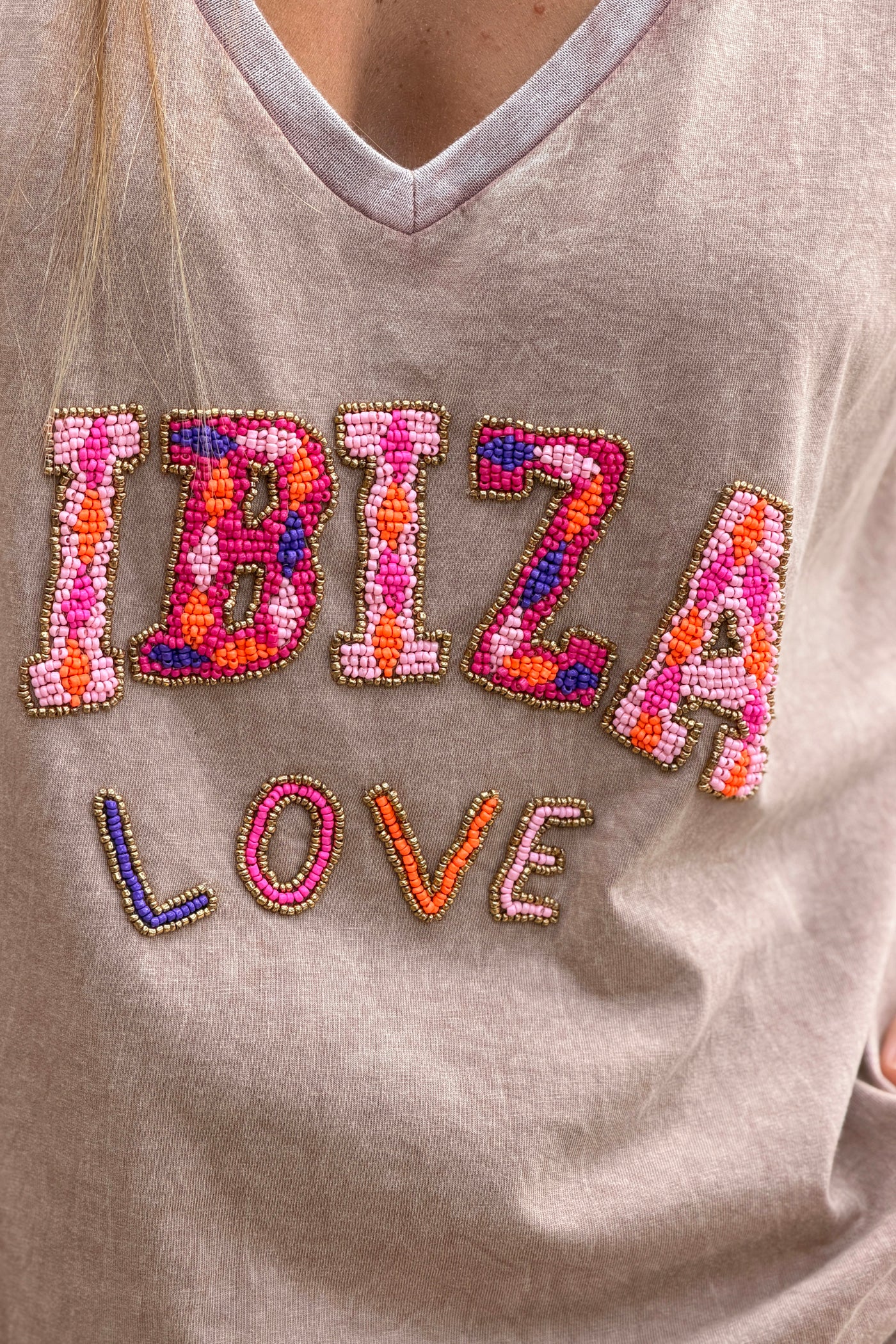 Camel “Ibiza Love” Beaded Vintage Tee