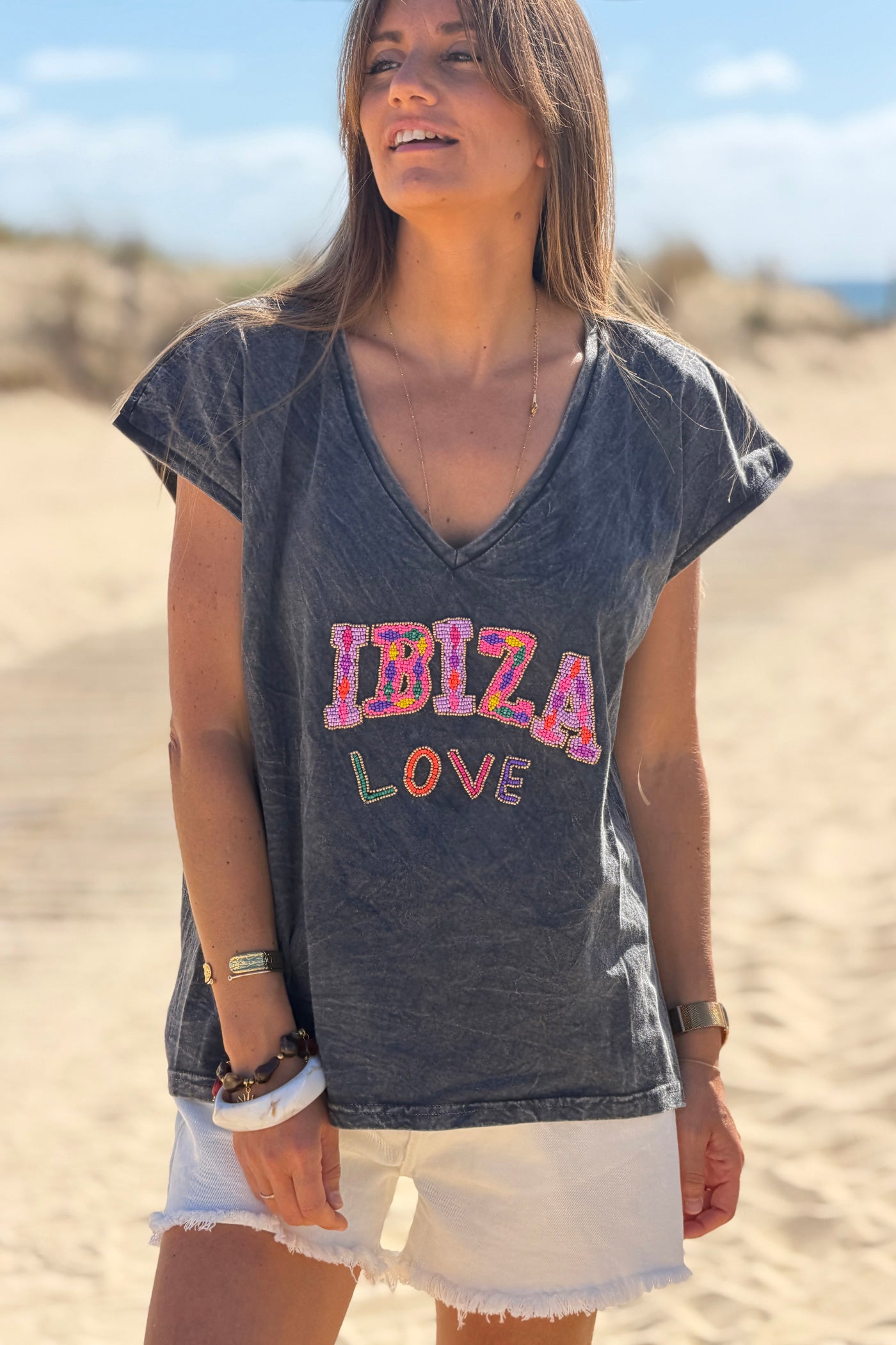 Heather Gray “Ibiza Love” Beaded Vintage Tee