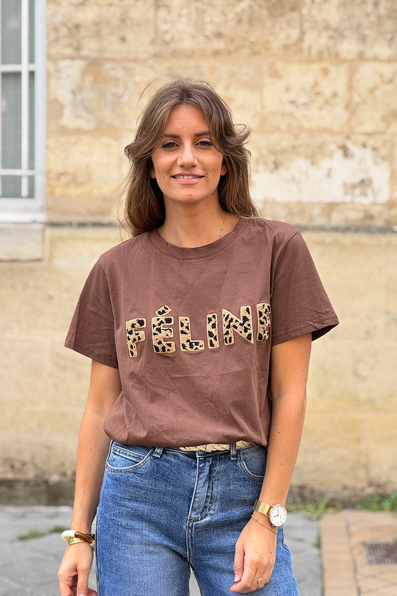 Brown chocolate Feline Applique Cotton Tee