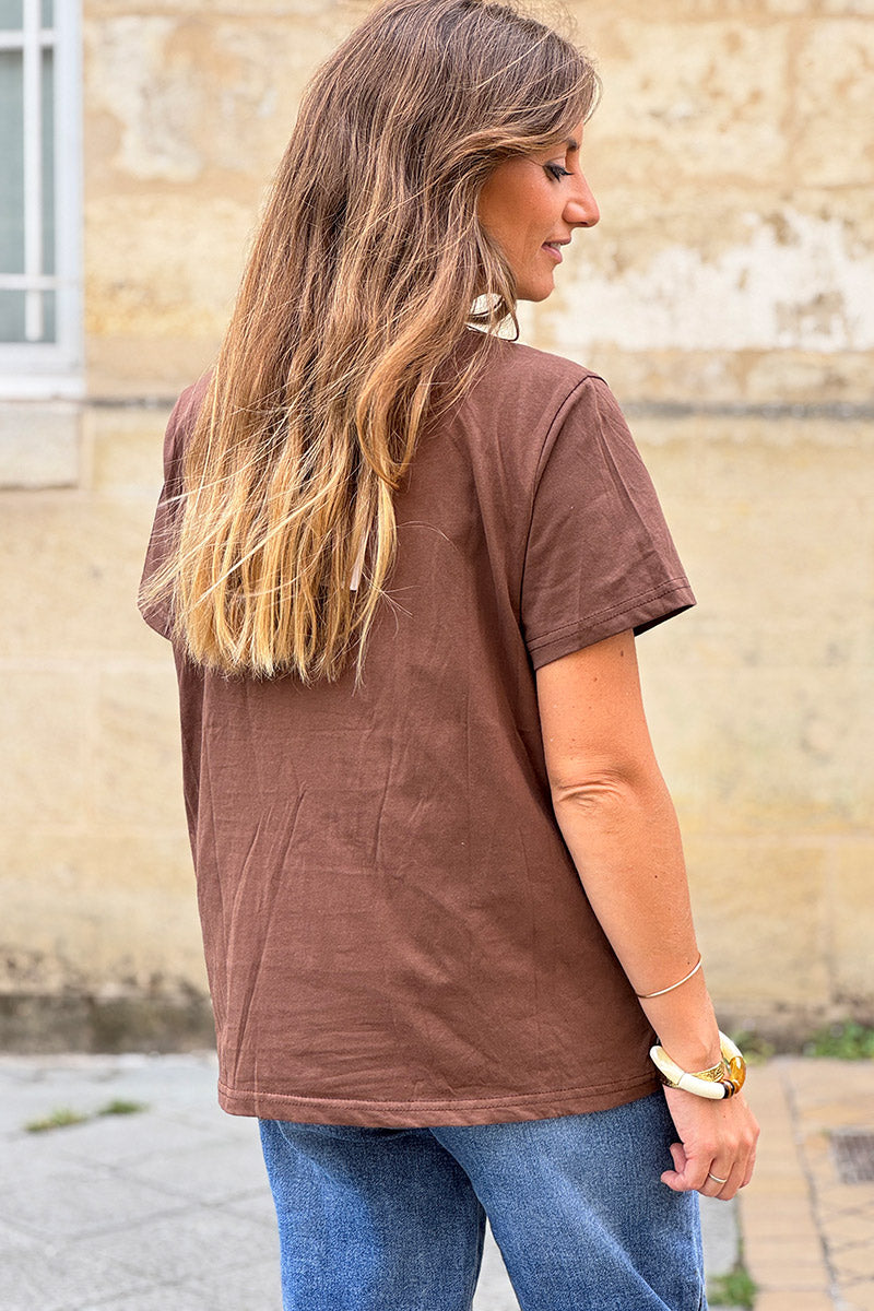 Brown chocolate Feline Applique Cotton Tee